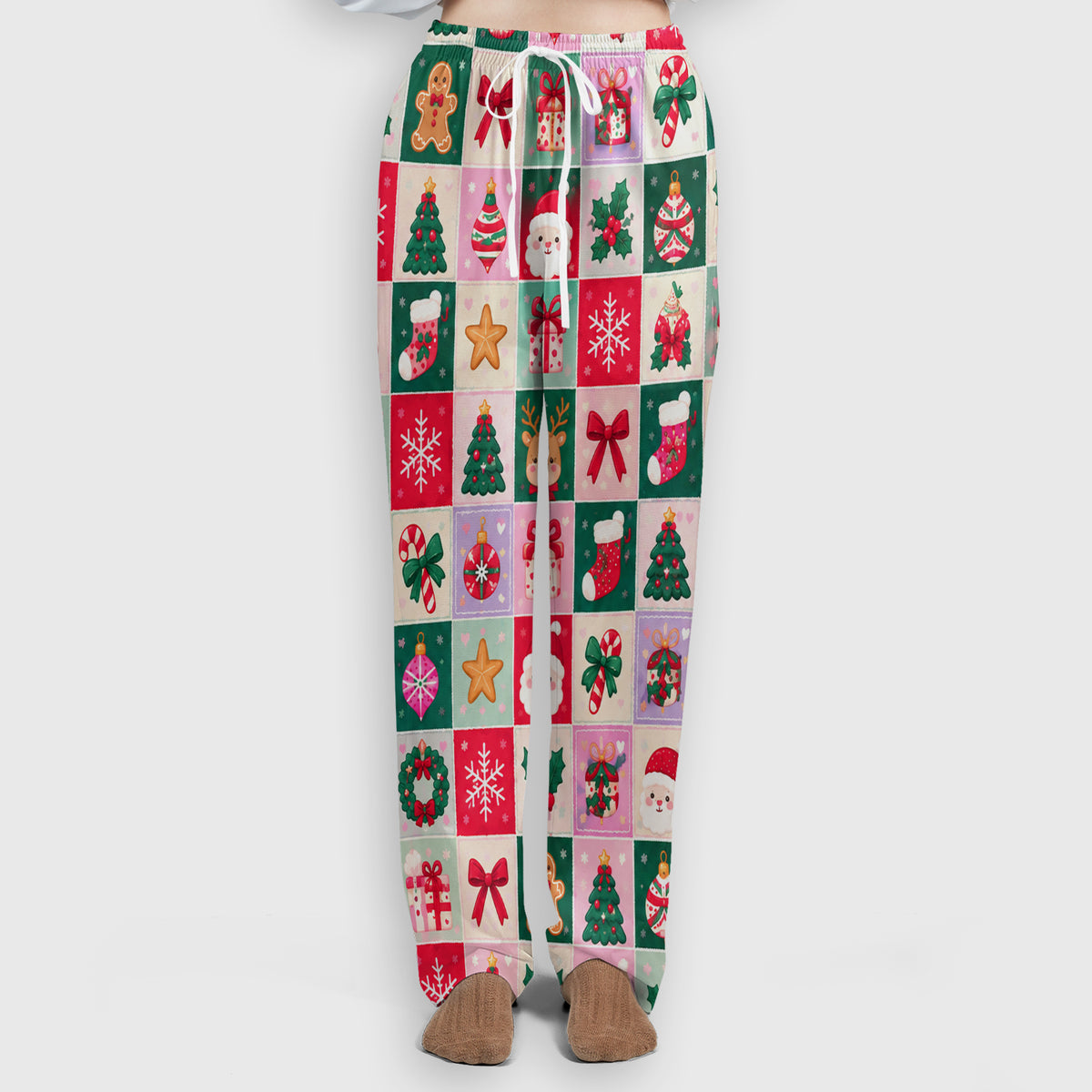 Cute Christmas Santa Patchwork Scrub Set, Scrub Pants and V Neck Top