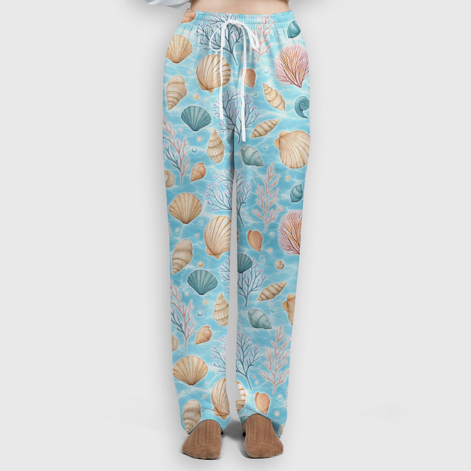 Cute Nurse Coastal Seashell And Coral Reef Scrub Set, Scrub Pants and V Neck Top