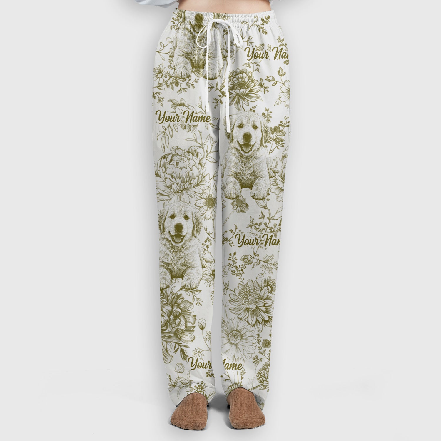 Personalized Custom Pet Photo Name Floral Pattern Scrub Set, Scrub Pants and V Neck Top