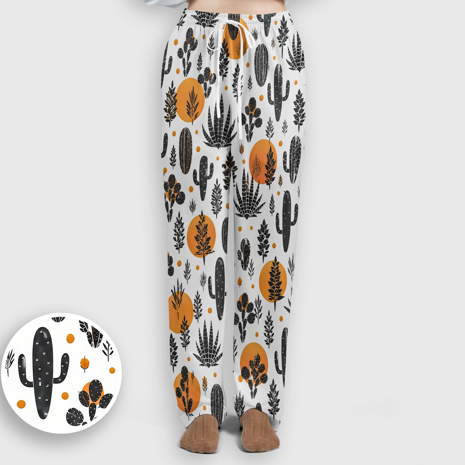 Desert Cactus Orange Sun Pattern Scrub Set, Scrub Pants and V Neck Top