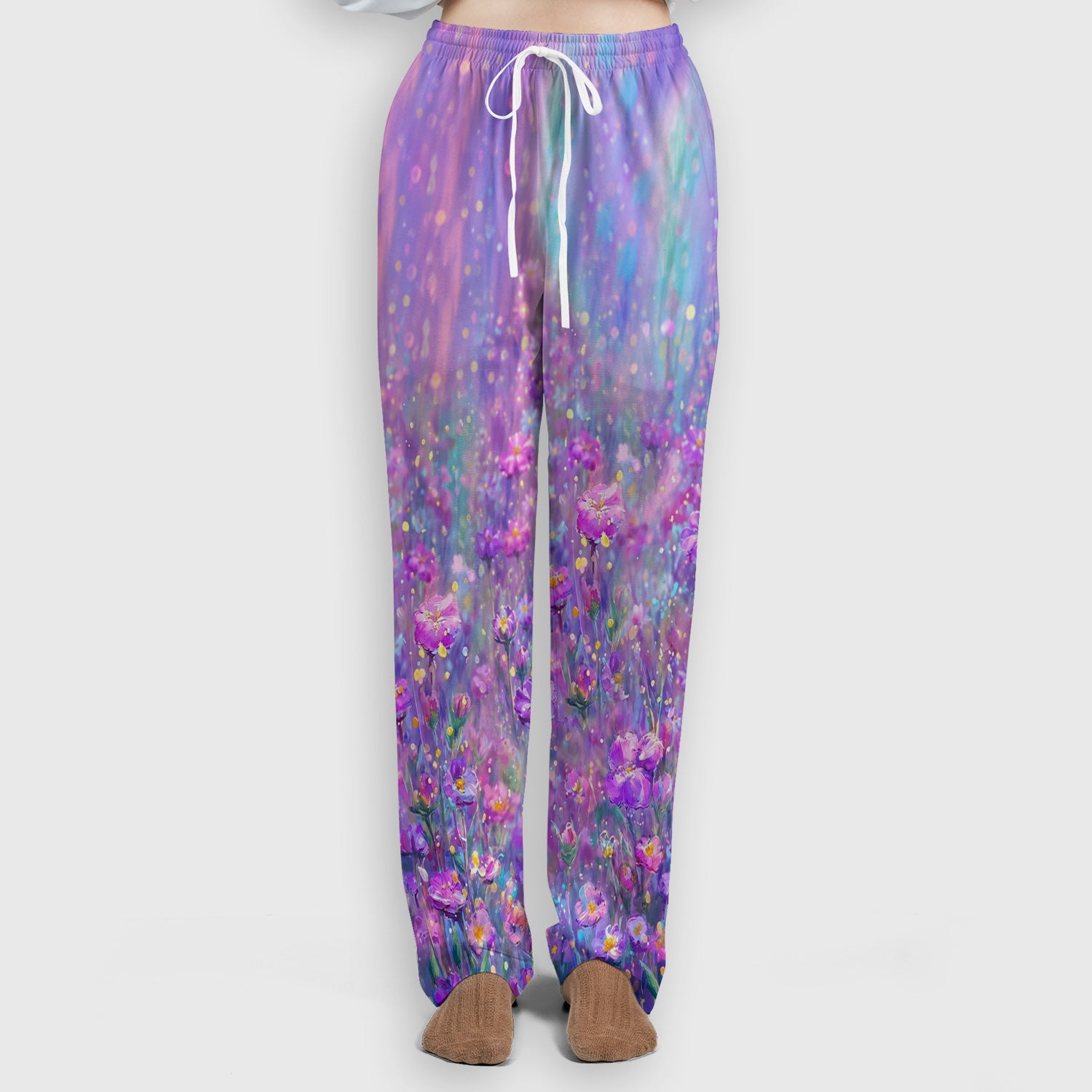 Watercolor Hummingbird with Purple Floral Garden Print Scrub Set, Scrub Pants and V Neck Top