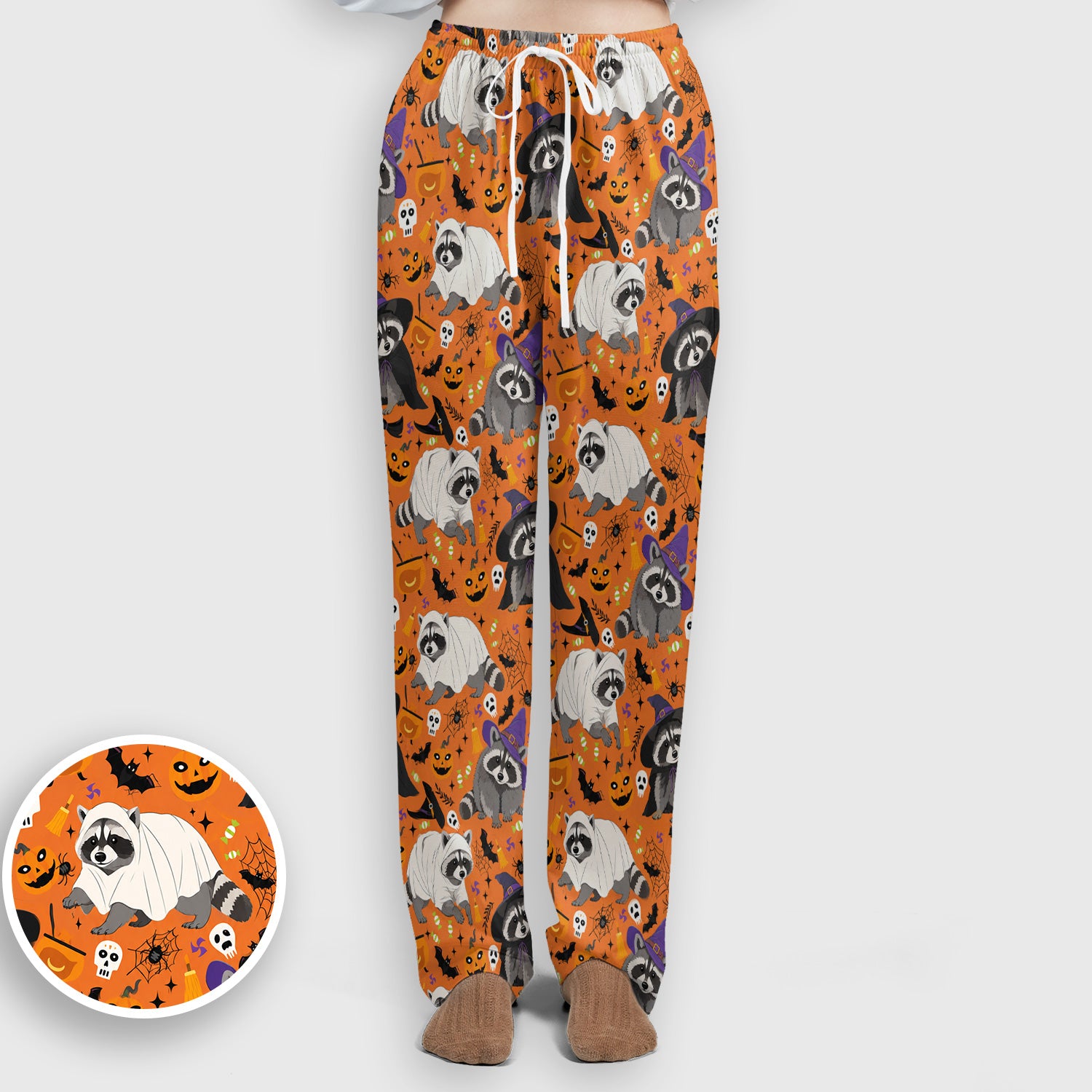 Cute Halloween Raccoon Costumes Print Scrub Set, Scrub Pants and V Neck Top