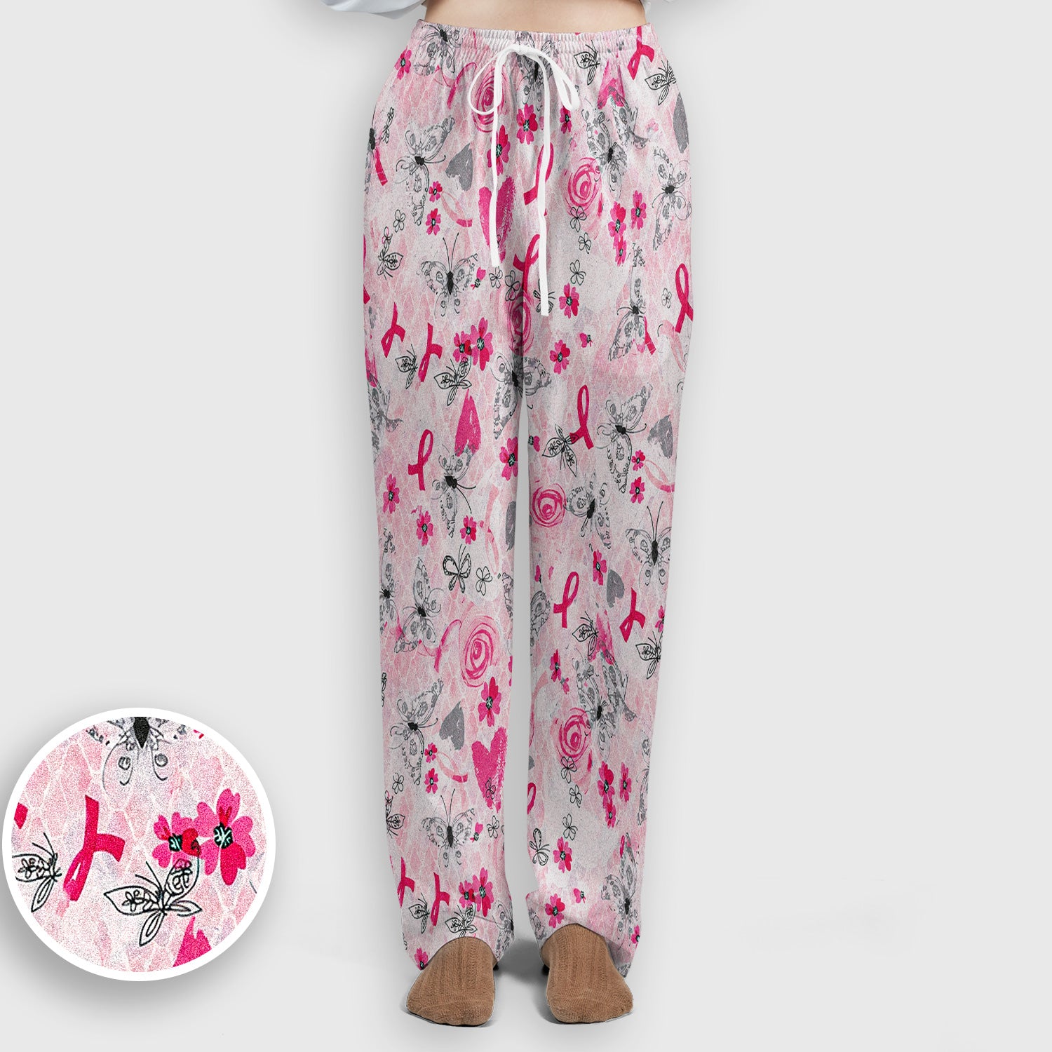 Breast Cancer Awareness Butterfly Floral Scrub Set, Scrub Pants and V Neck Top