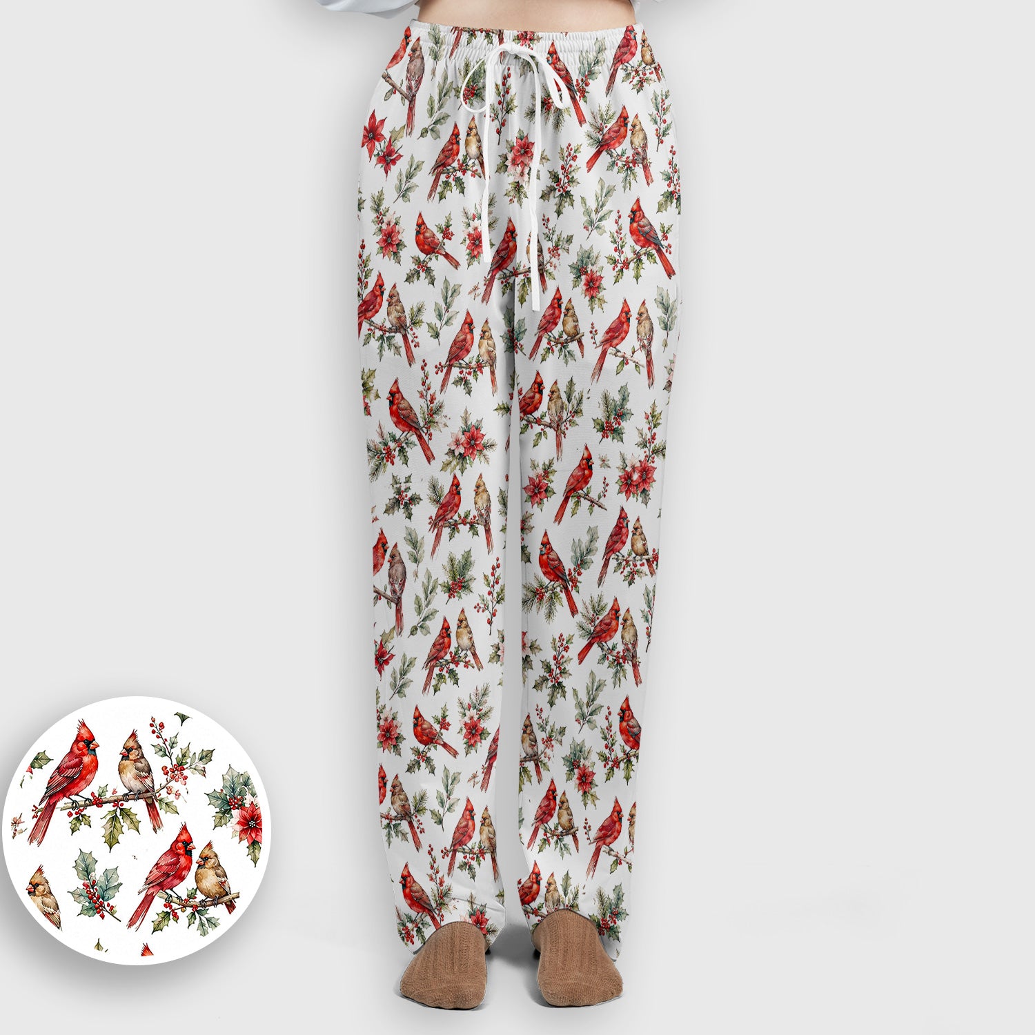 Festive Cardinal and Holly Scrub Set, Scrub Pants and V Neck Top