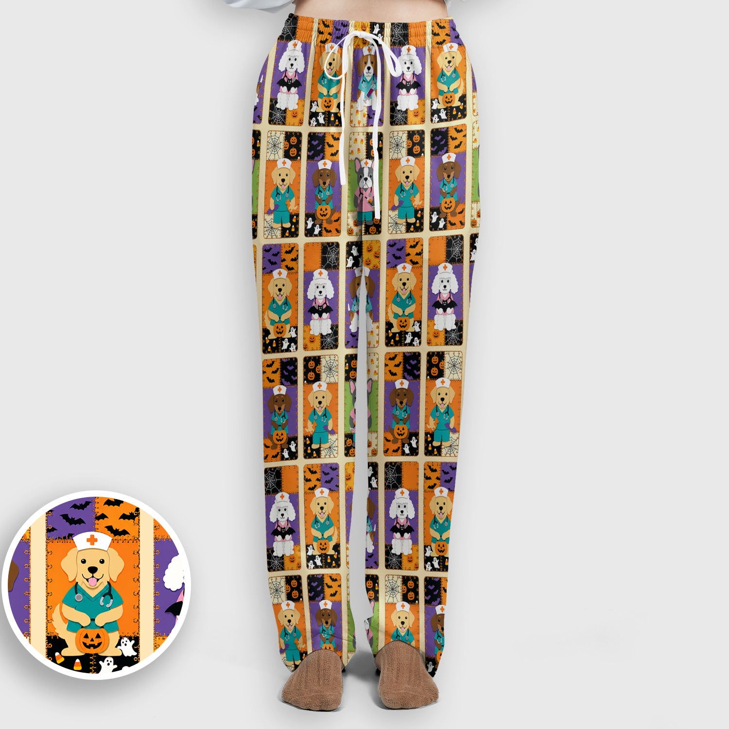 Spooky Halloween Dog Veterinary Scrub Set, Scrub Pants and V Neck Top