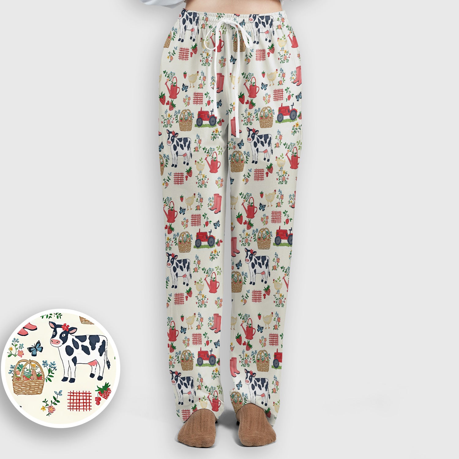 Cute Cow Chicken Farm Pattern Scrub Set, Women's Scrub Sets