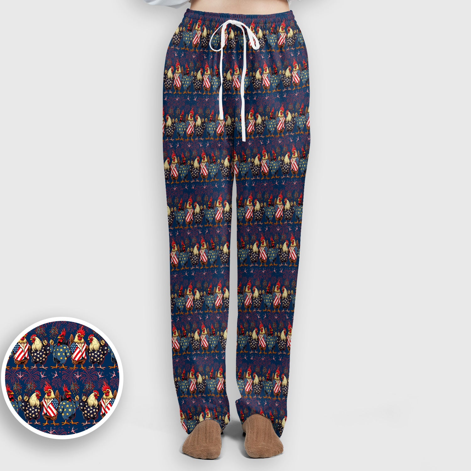 Patriotic Rooster Fireworks Pattern Scrub Set, Scrub Pants and V Neck Top