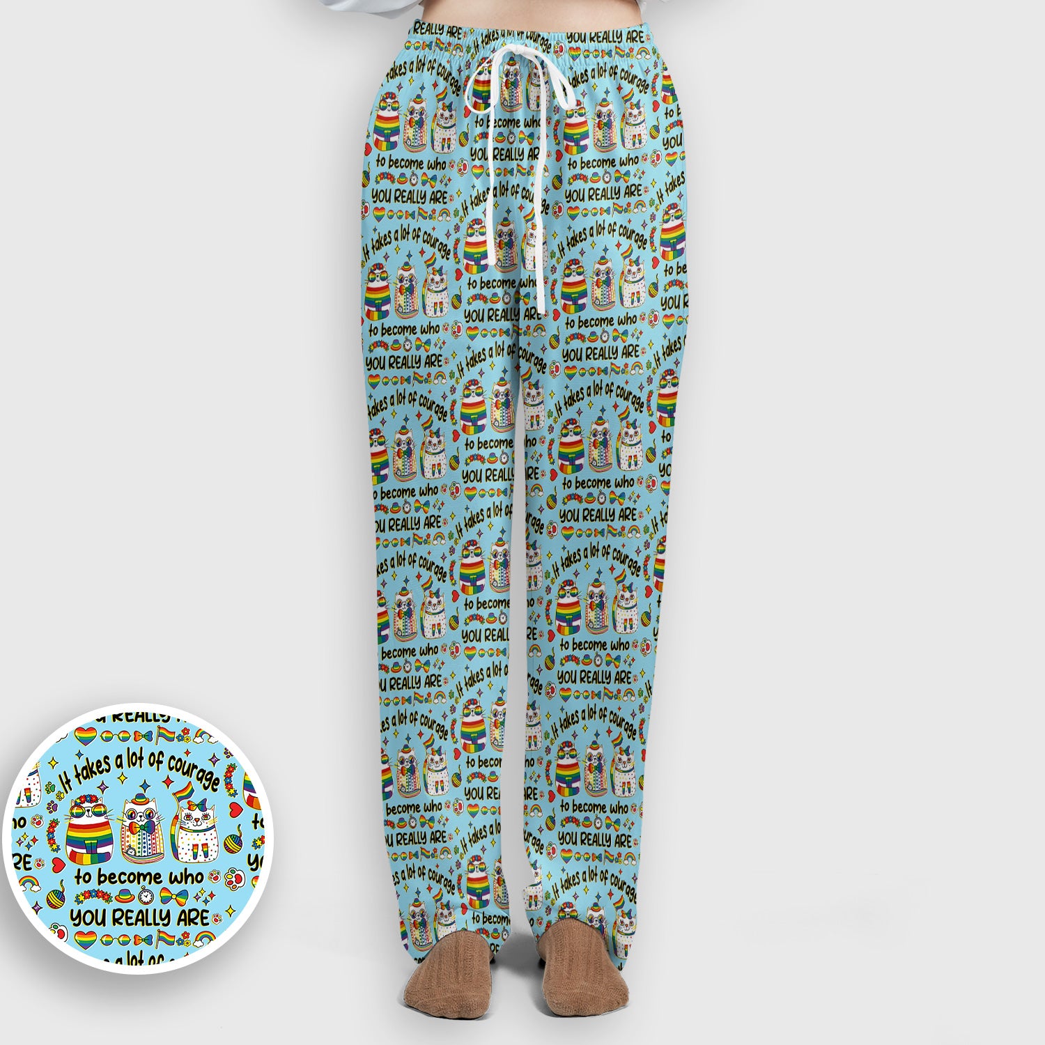 Inspirational Nurse Rainbow Cat Courage Quote Pattern Scrub Top, Breathable Fabrics Nursing Uniform
