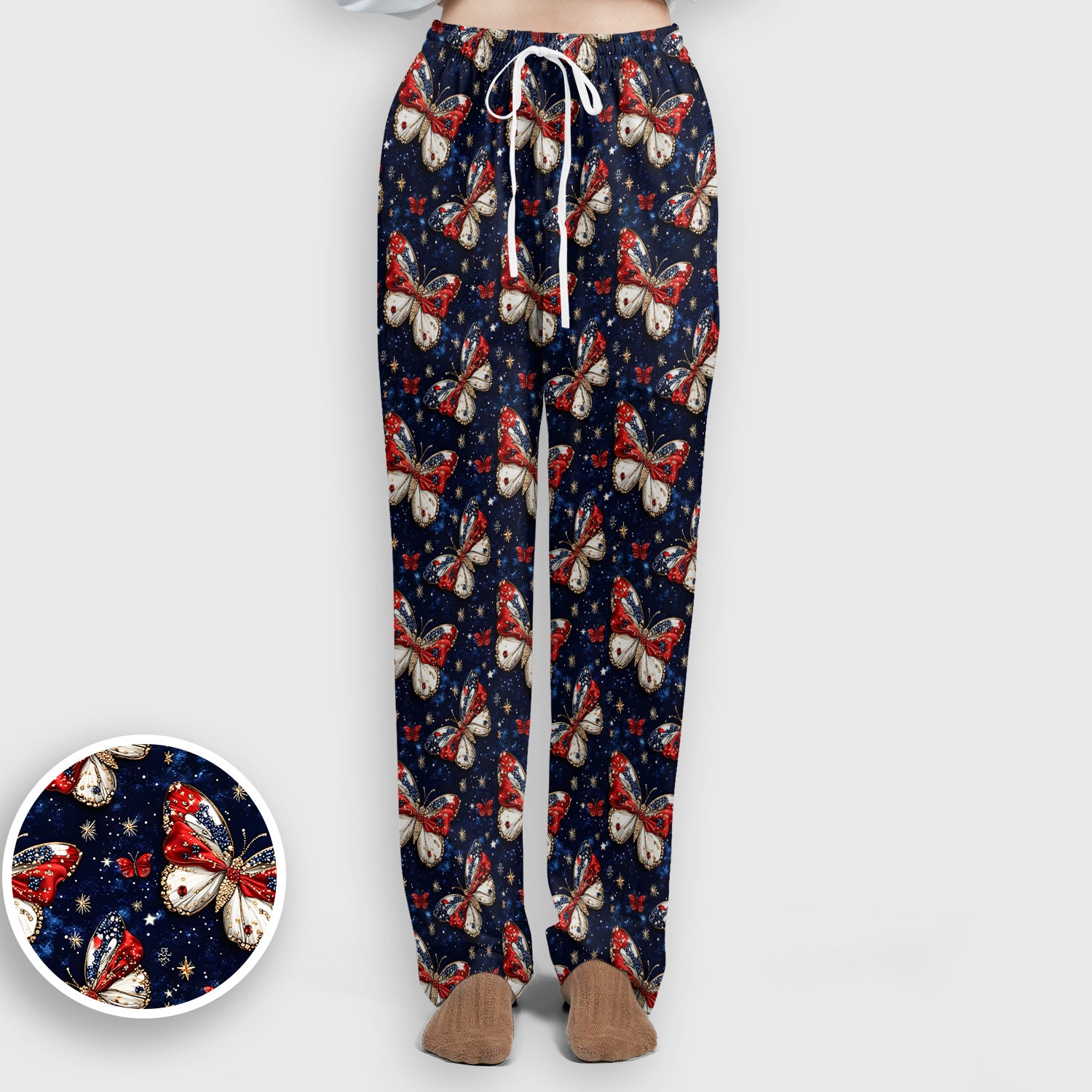 Patriotic Butterfly Nurse for RN & CNA, Americana Stars Healthcare Workers Uniform Scrub Set, Scrub Pants and V Neck Top