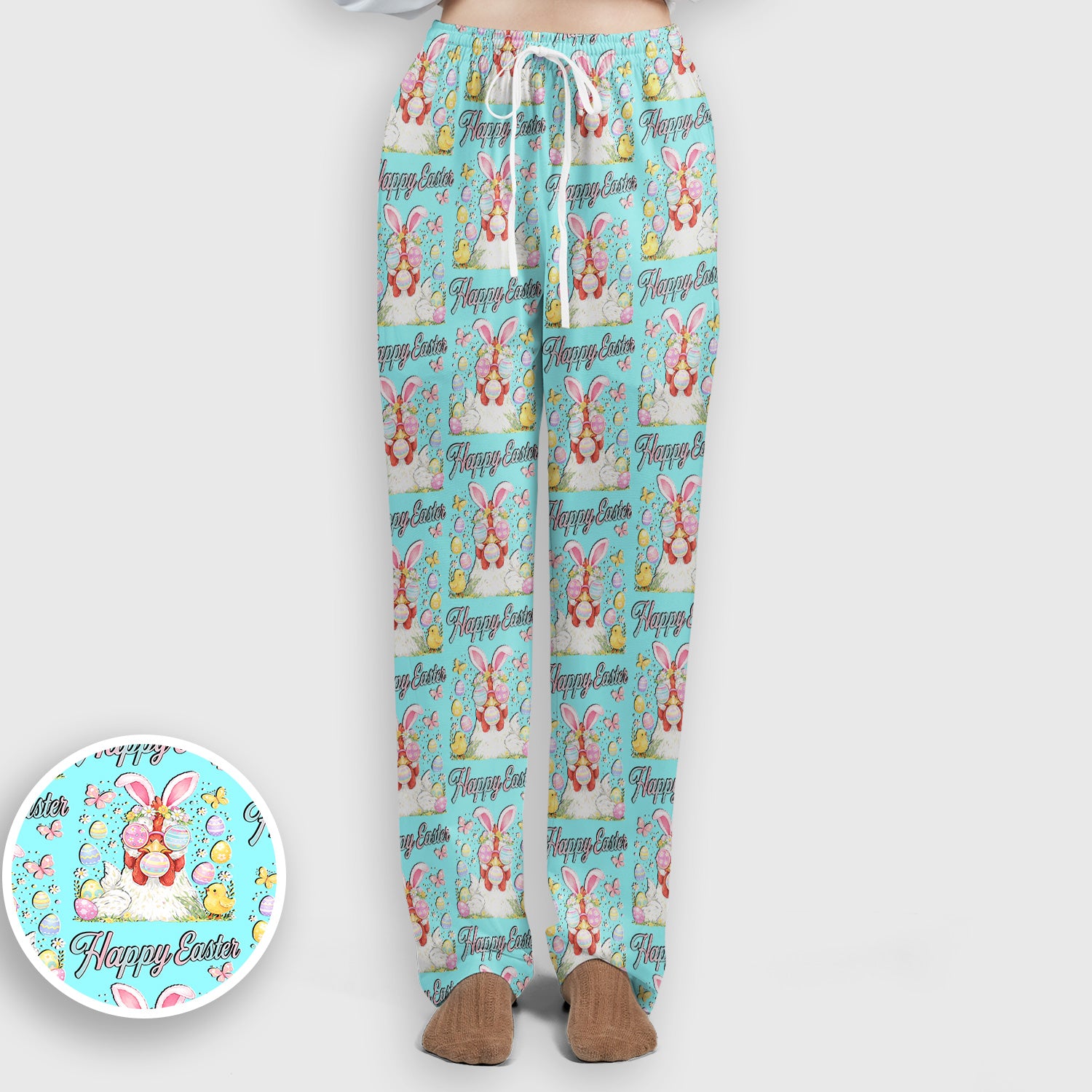 Happy Easter Bunny Eggs Pattern Scrub Set, Scrub Pants and V Neck Top