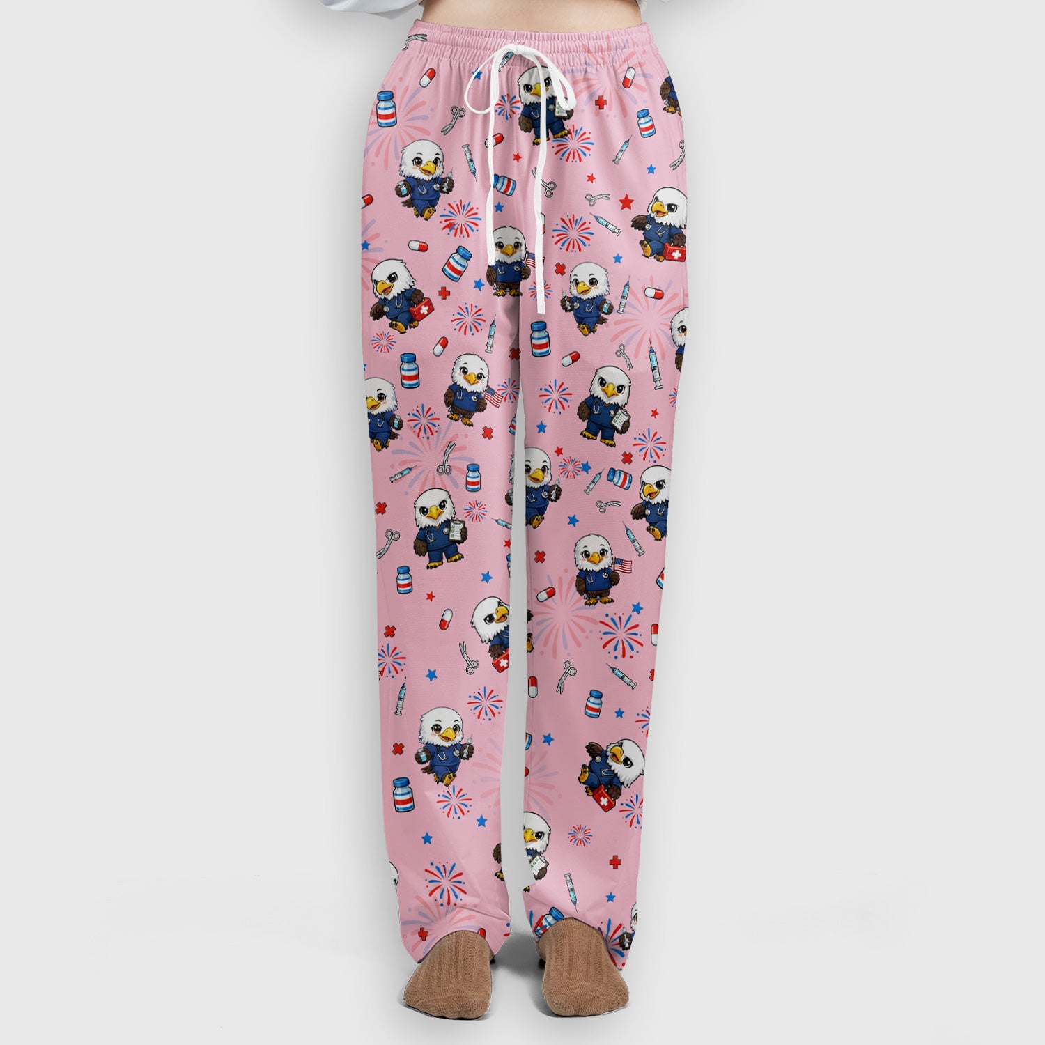 Patriotic Nurse Eagle Fireworks Medical Pattern Scrub Set, Women's Scrub Sets