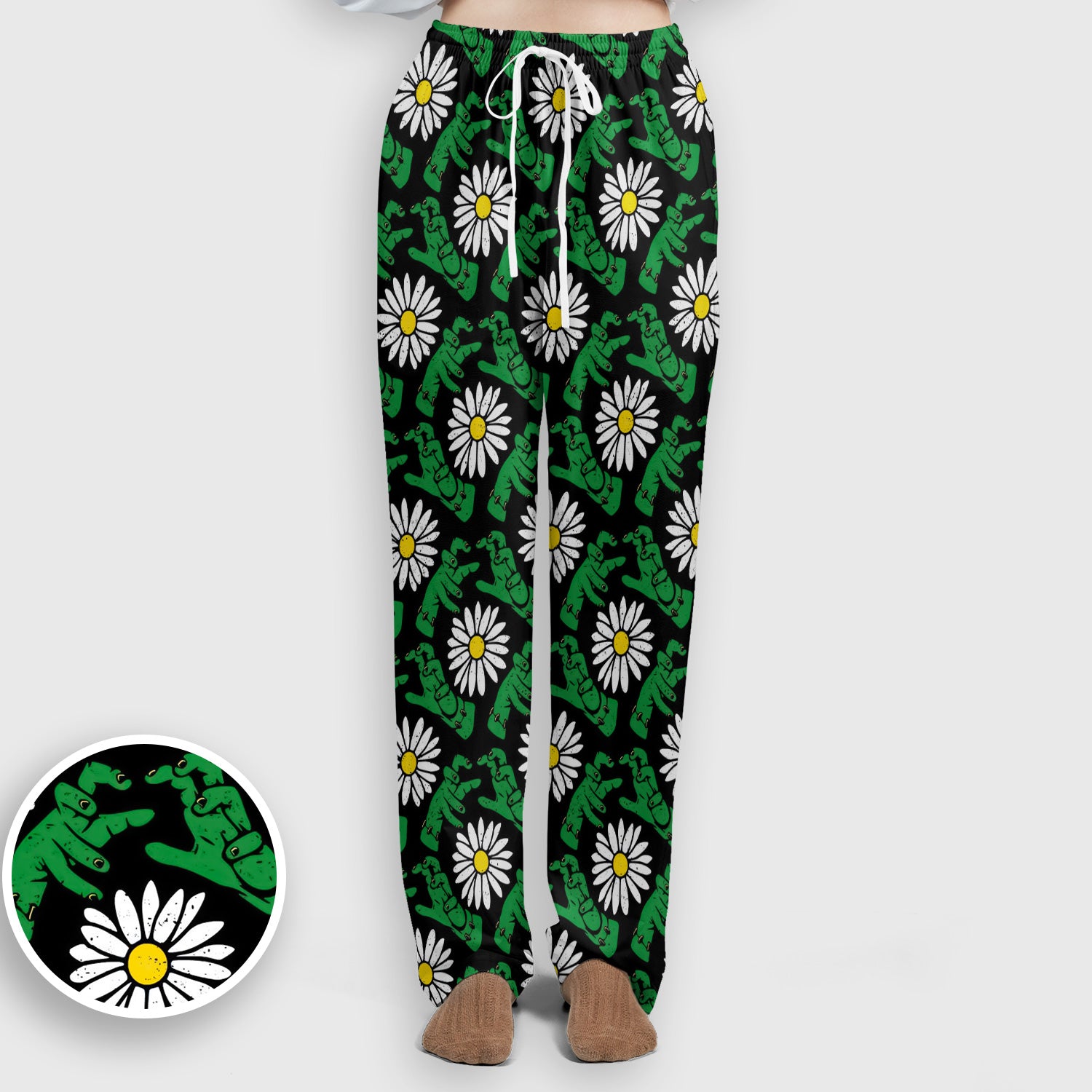 Halloween Monster And Daisies Scrub Set, Scrub Pants and V Neck Top