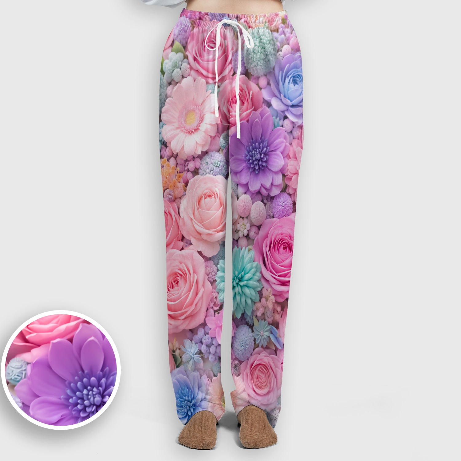 Pastel Floral Dream Scrub Set, Pink Rose Candy Color Nursing Uniform Set, V-Neck Top & Pants