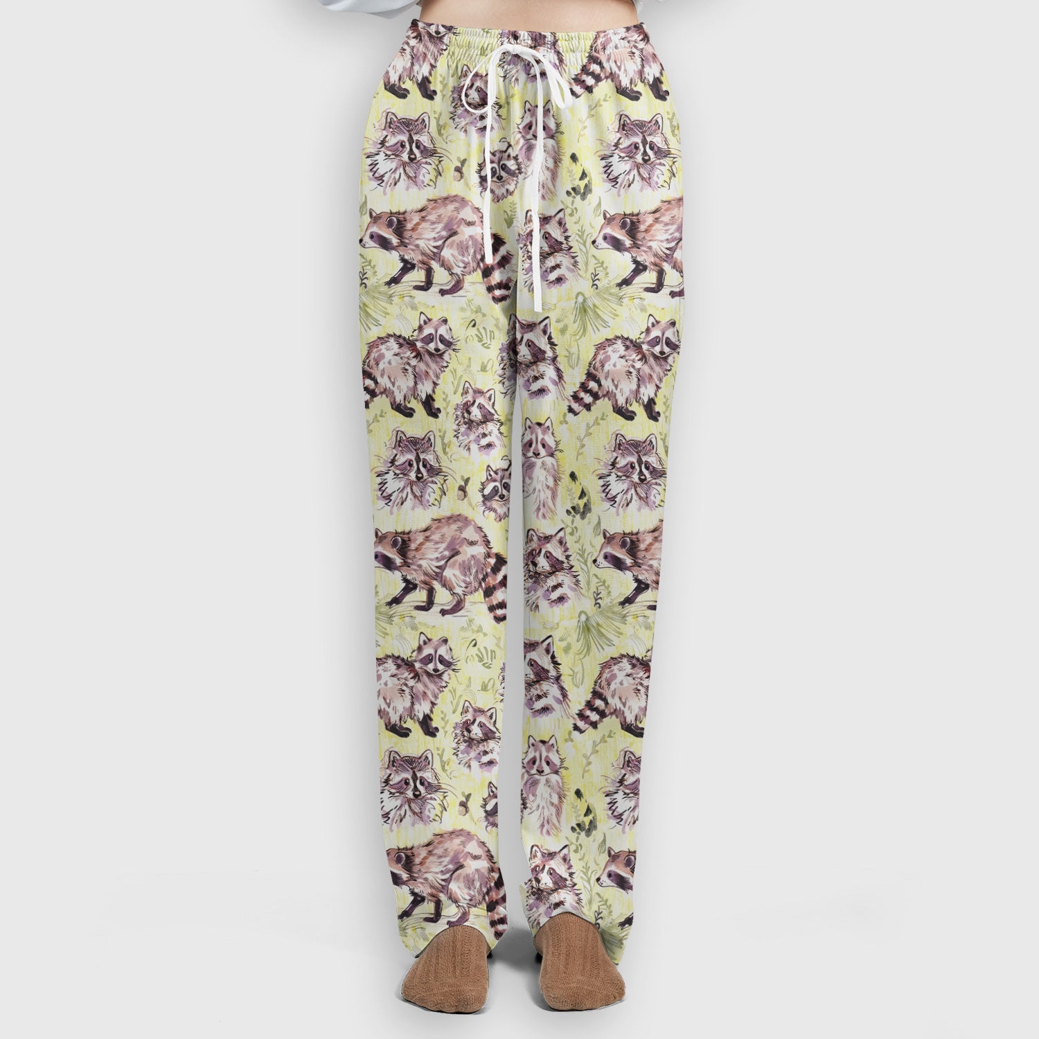 Cute Woodland Raccoon Forest Animal Pattern Scrub Set, Scrub Pants and V Neck Top