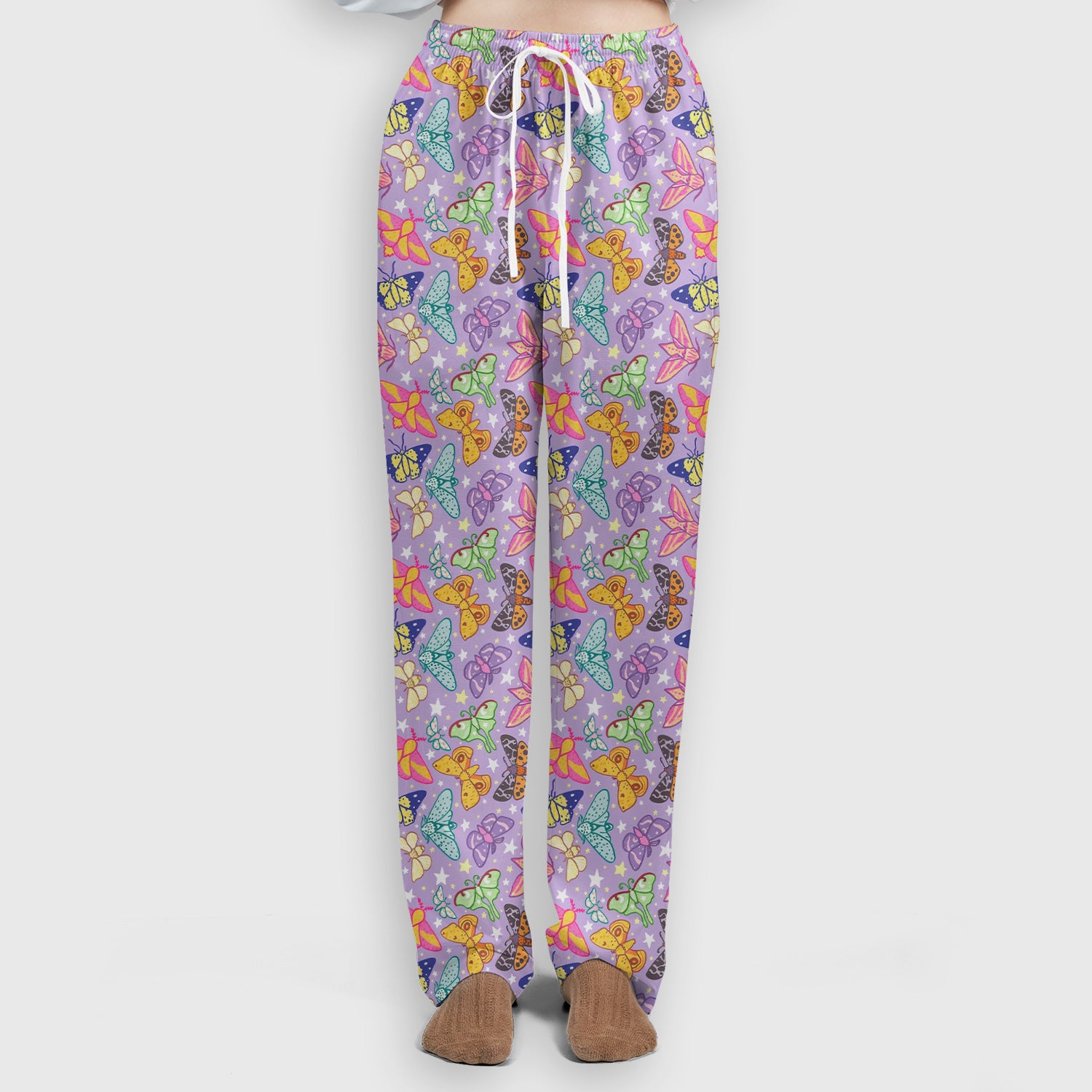 Colorful Butterfly Moth Garden Pattern Scrub Set, Scrub Pants and V Neck Top