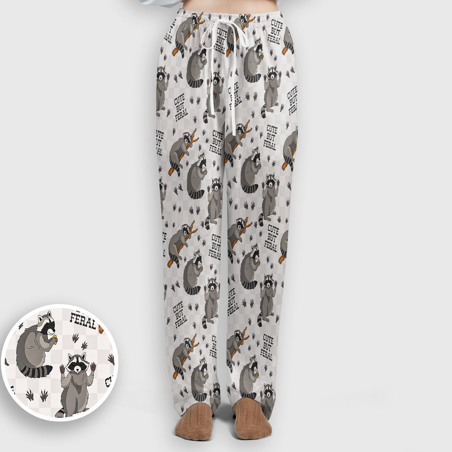Funny Feral Raccoon Pattern Scrub Set, Scrub Pants and V Neck Top