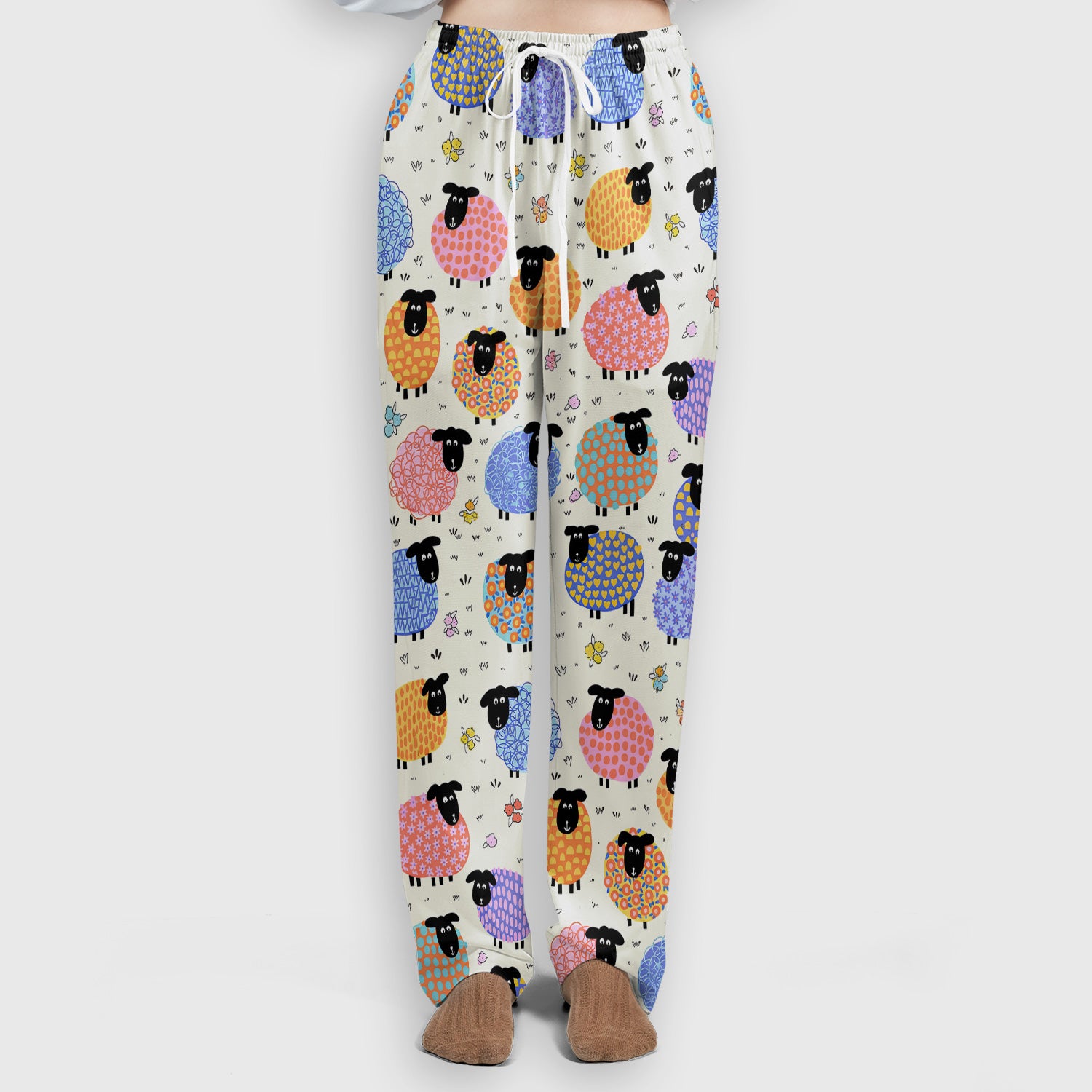 Funny Colorful Sheep Pattern Scrub Set, Scrub Pants and V Neck Top