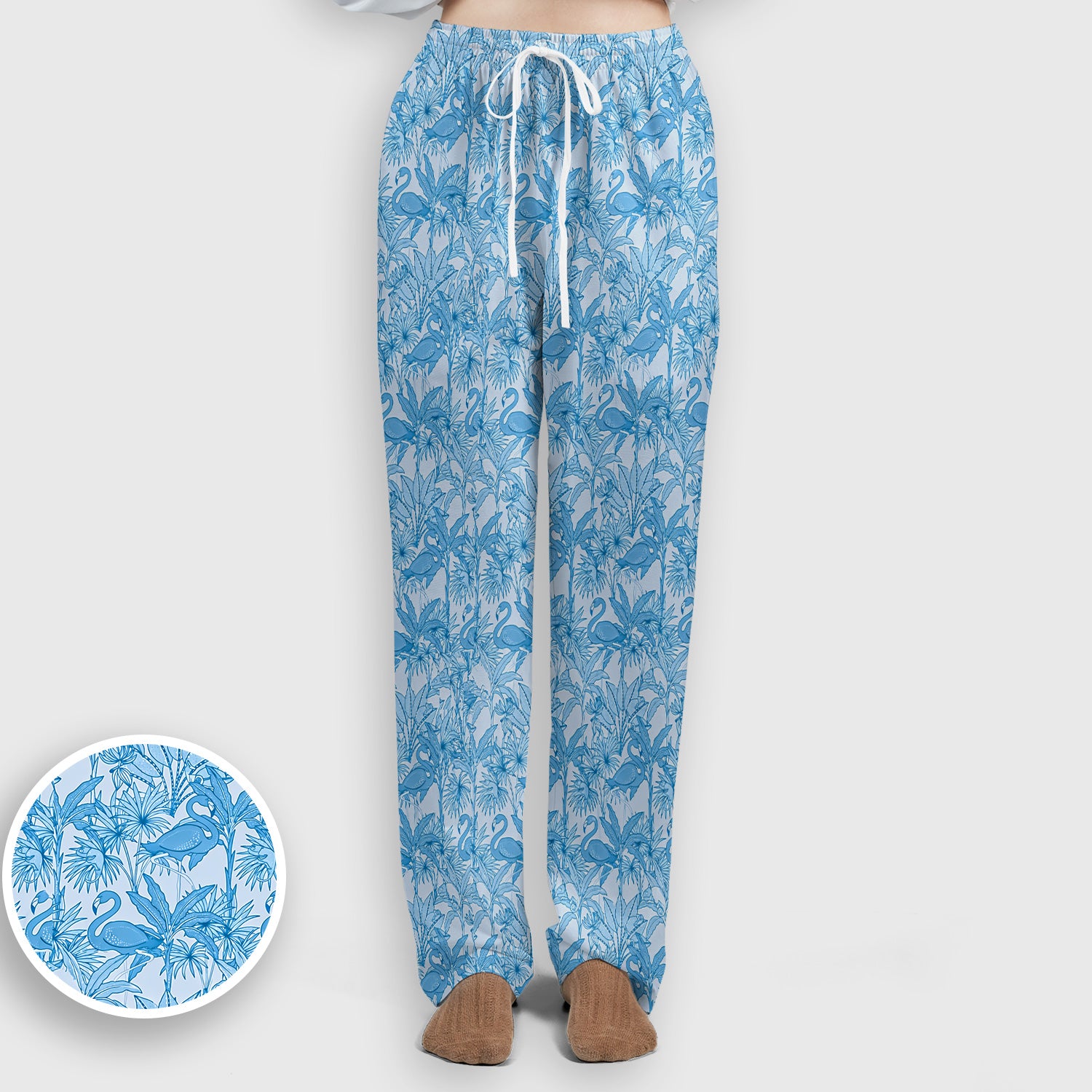 Tropical Flamingo Palm Leaves Pattern Scrub Top, Breathable Fabrics Nursing Uniform