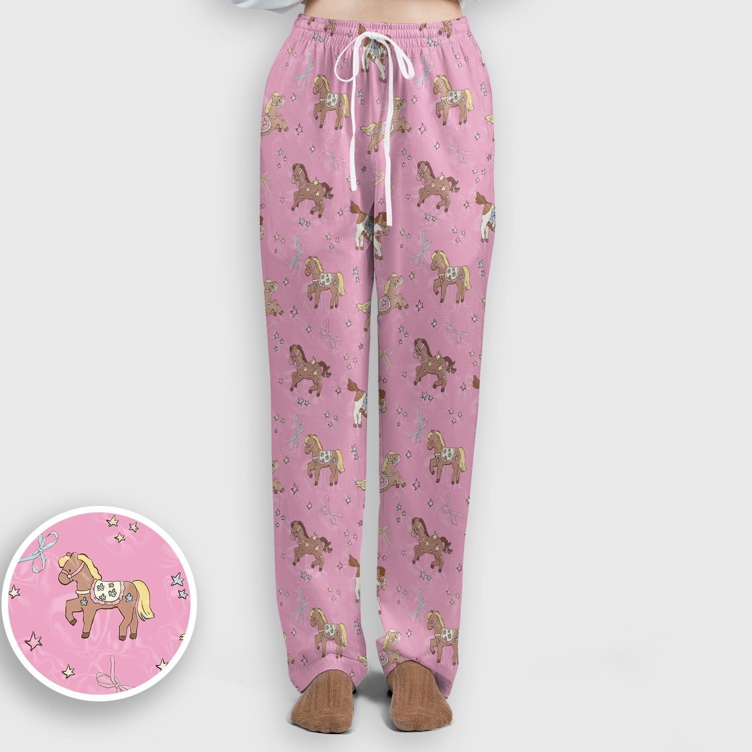 Cute Pony Star Pattern Scrub Set, Breathable Med Uniform