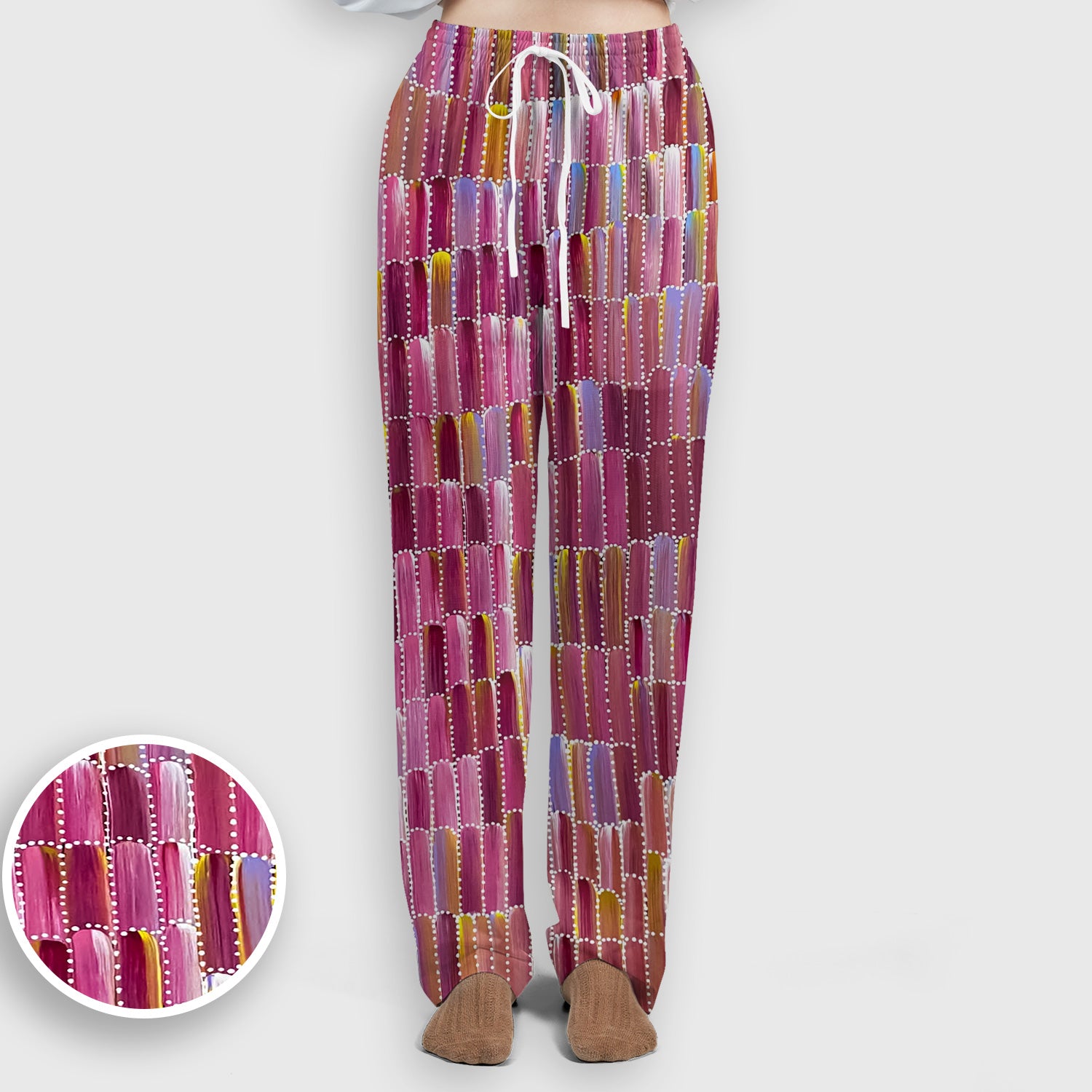 Colorful Abstract Brushstroke Dotted Pattern Scrub Set, Scrub Pants and V Neck Top