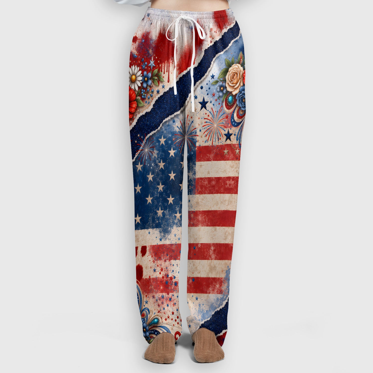 Patriotic Highland Cow Pattern, Healthcare Workers Scrub Set, Scrub Pants and V Neck Top