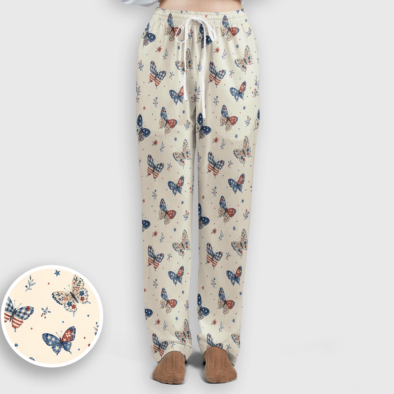 Fourth Of July Butterfly Print Scrub Set, Scrub Pants and V Neck Top