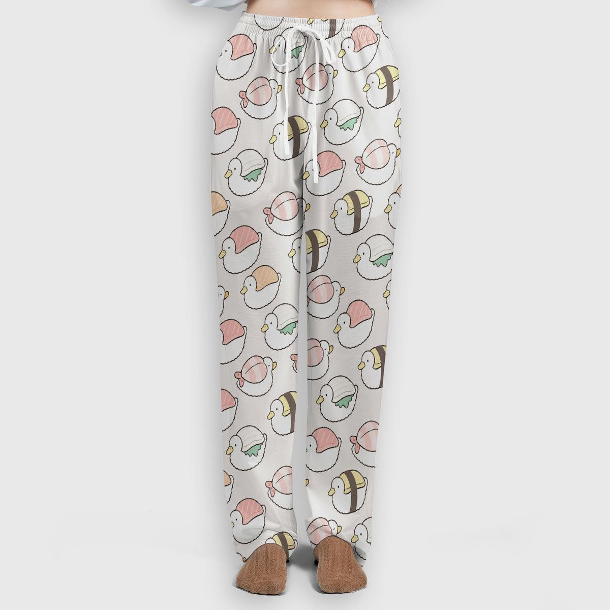 Cute Nigiri Sushi Ducks Pattern Scrub Set, Scrub Pants and V Neck Top