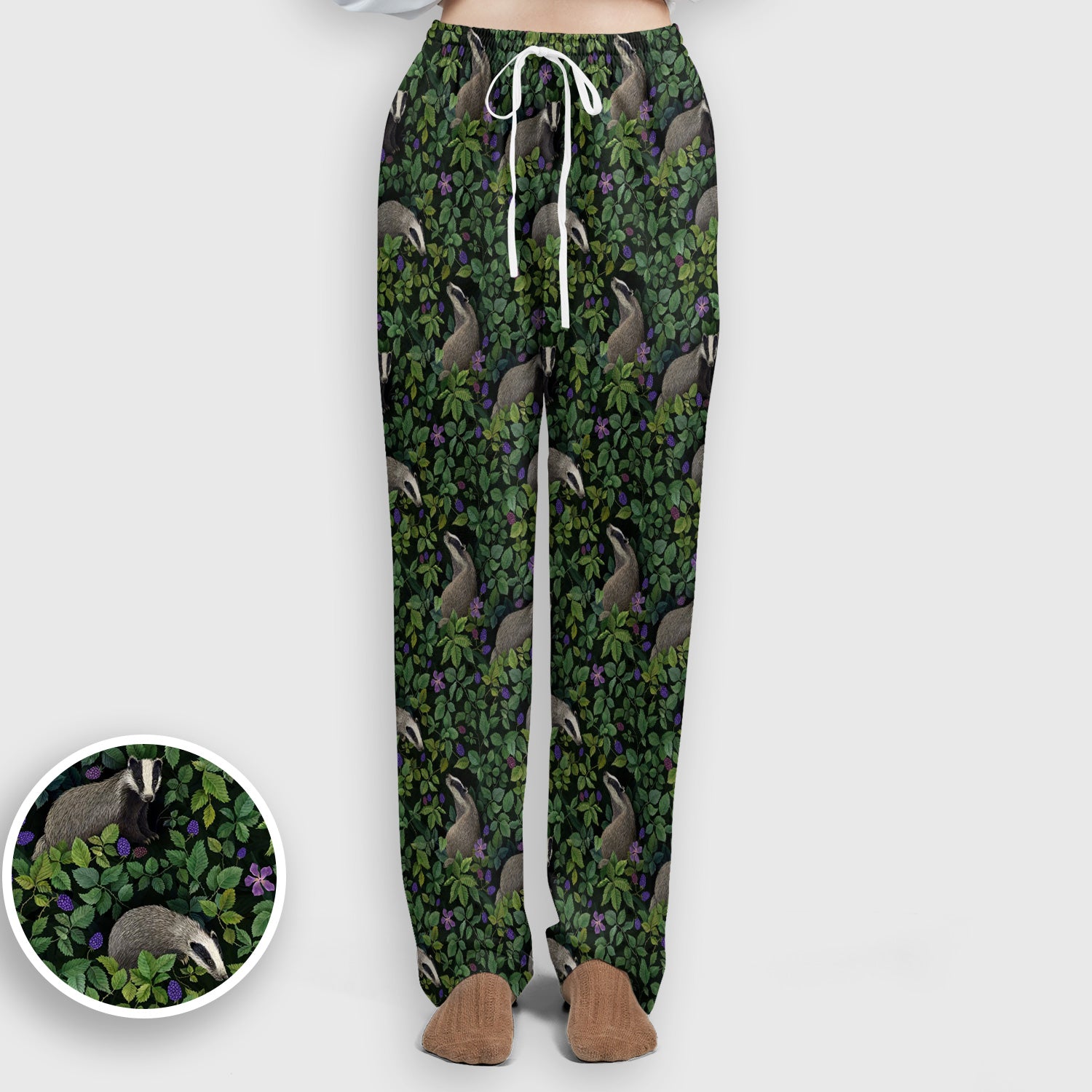 Woodland Badger Forest Pattern Scrub Set, Scrub Pants and V Neck Top