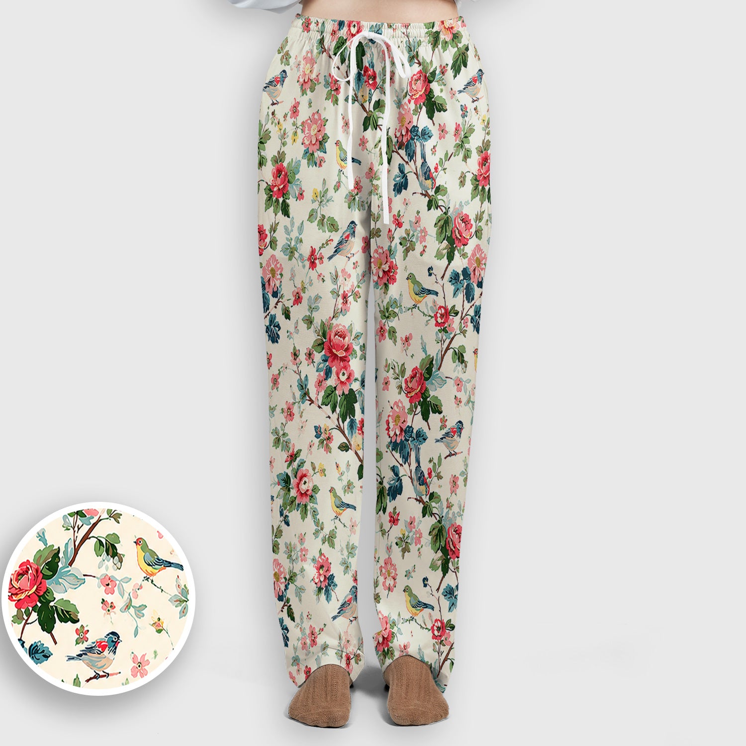 Songbird Rose Garden Pattern Scrub Set, Scrub Pants and V Neck Top