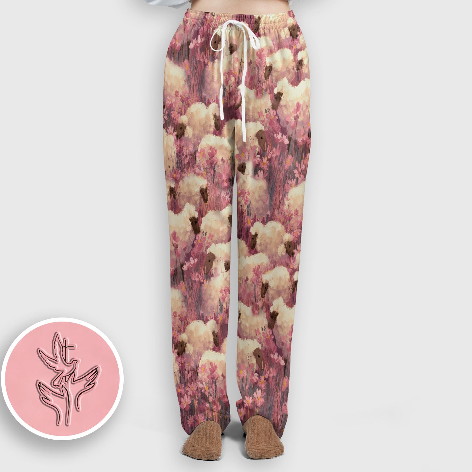 Christian Shepherd With Lambs Pattern Scrub Set, Scrub Pants and V Neck Top