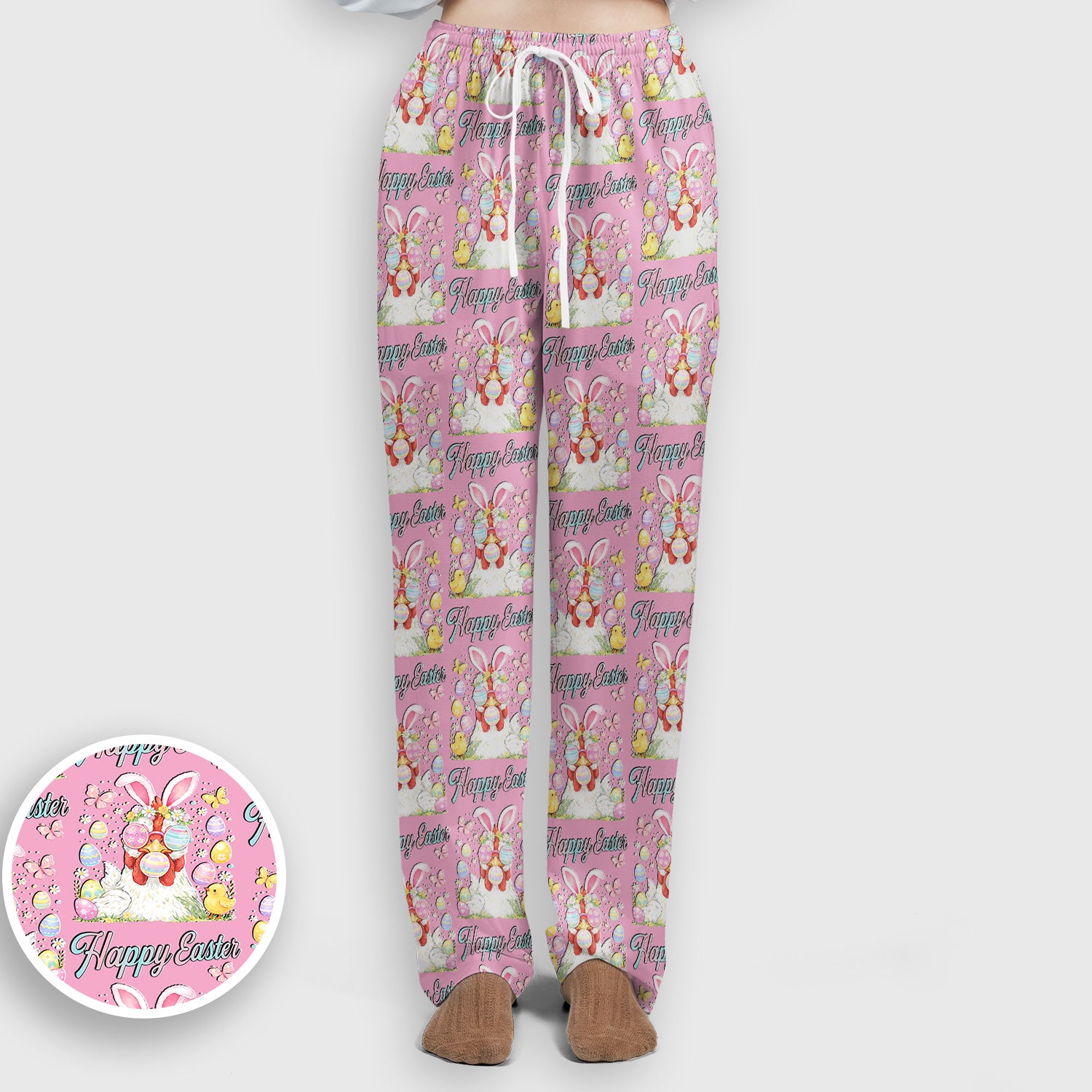 Happy Easter Bunny Eggs Pattern Scrub Set, Scrub Pants and V Neck Top