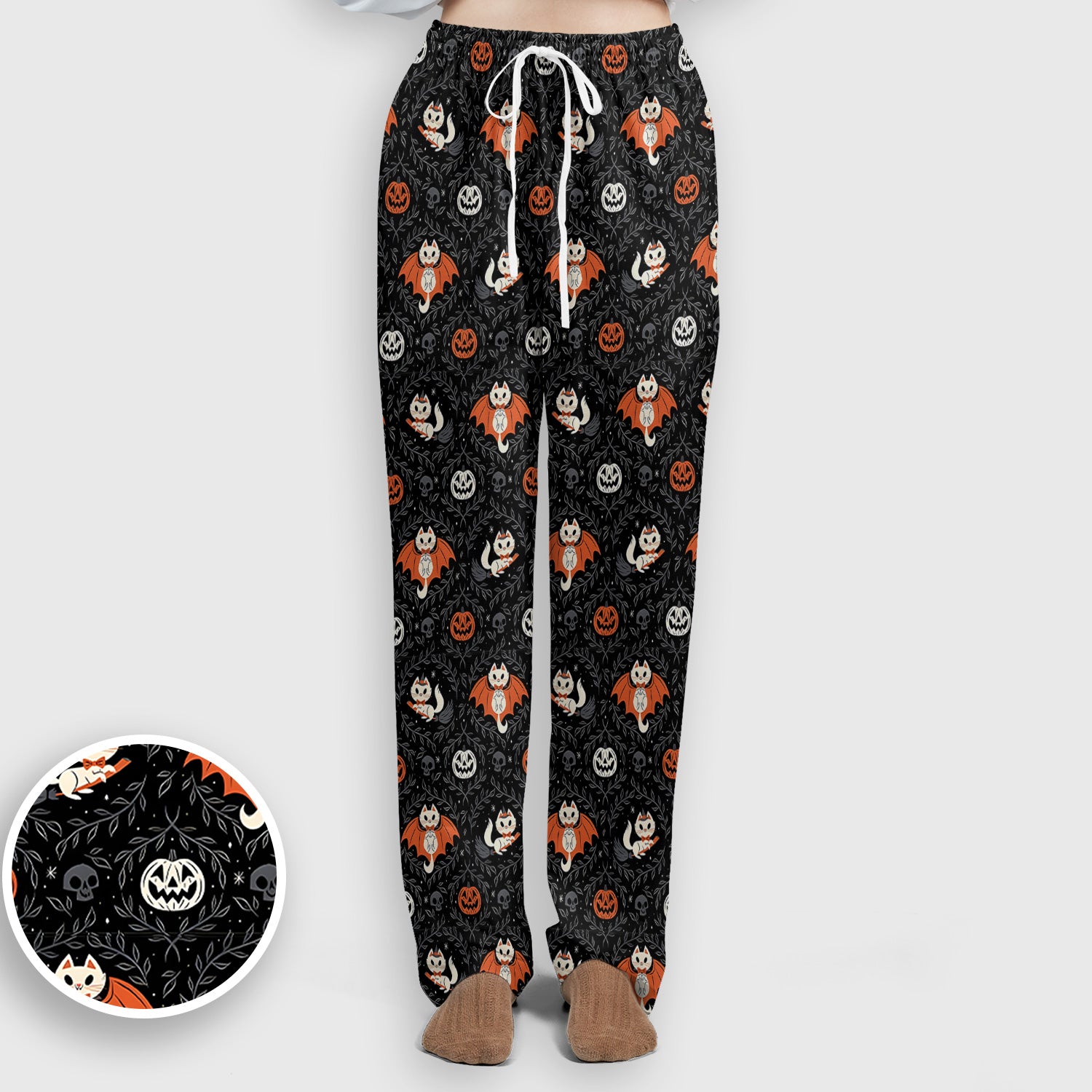 Cute Halloween Vampire Cat Pattern Scrub Set, Scrub Pants and V Neck Top