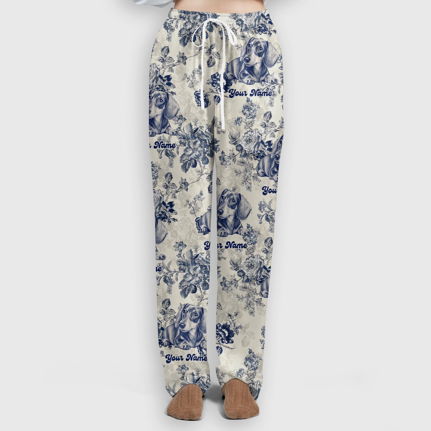 Personalized Vintage Floral Dachshund Portrait Scrub Set, Scrub Pants and V Neck Top