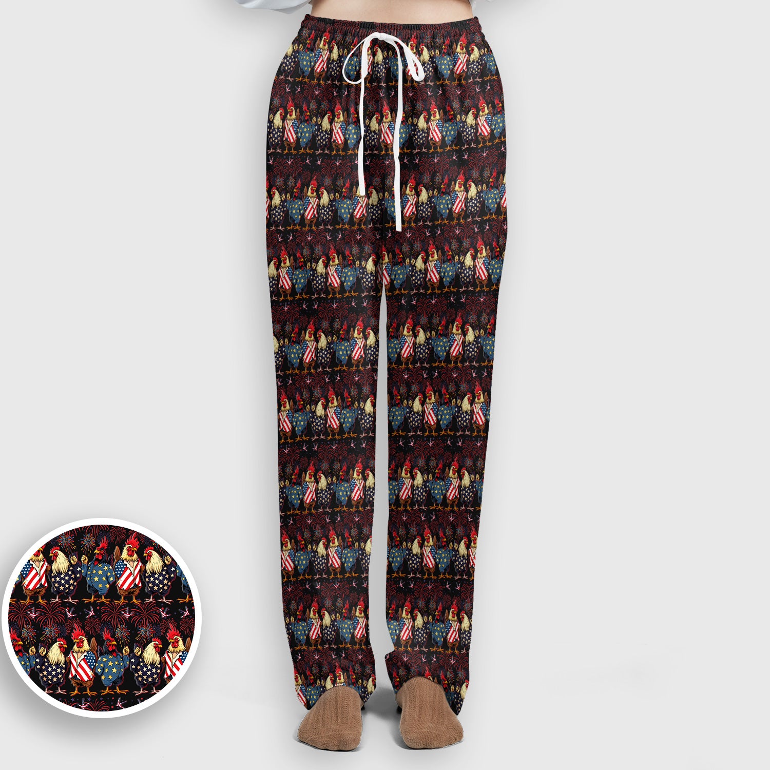 Patriotic Rooster Fireworks Pattern Scrub Set, Scrub Pants and V Neck Top