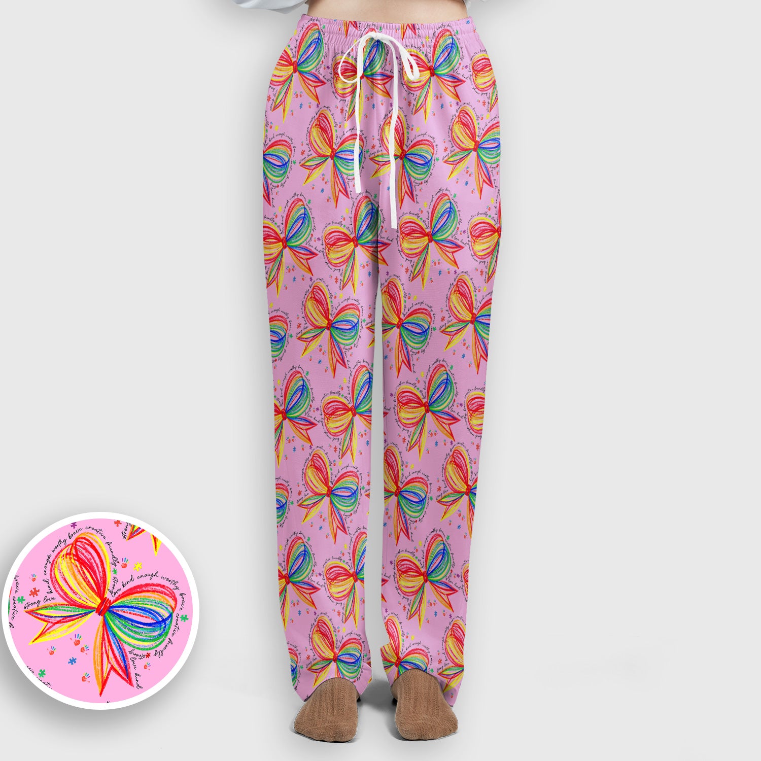 Colorful Rainbow Bow Pattern Scrub Set, Scrub Pants and V Neck Top