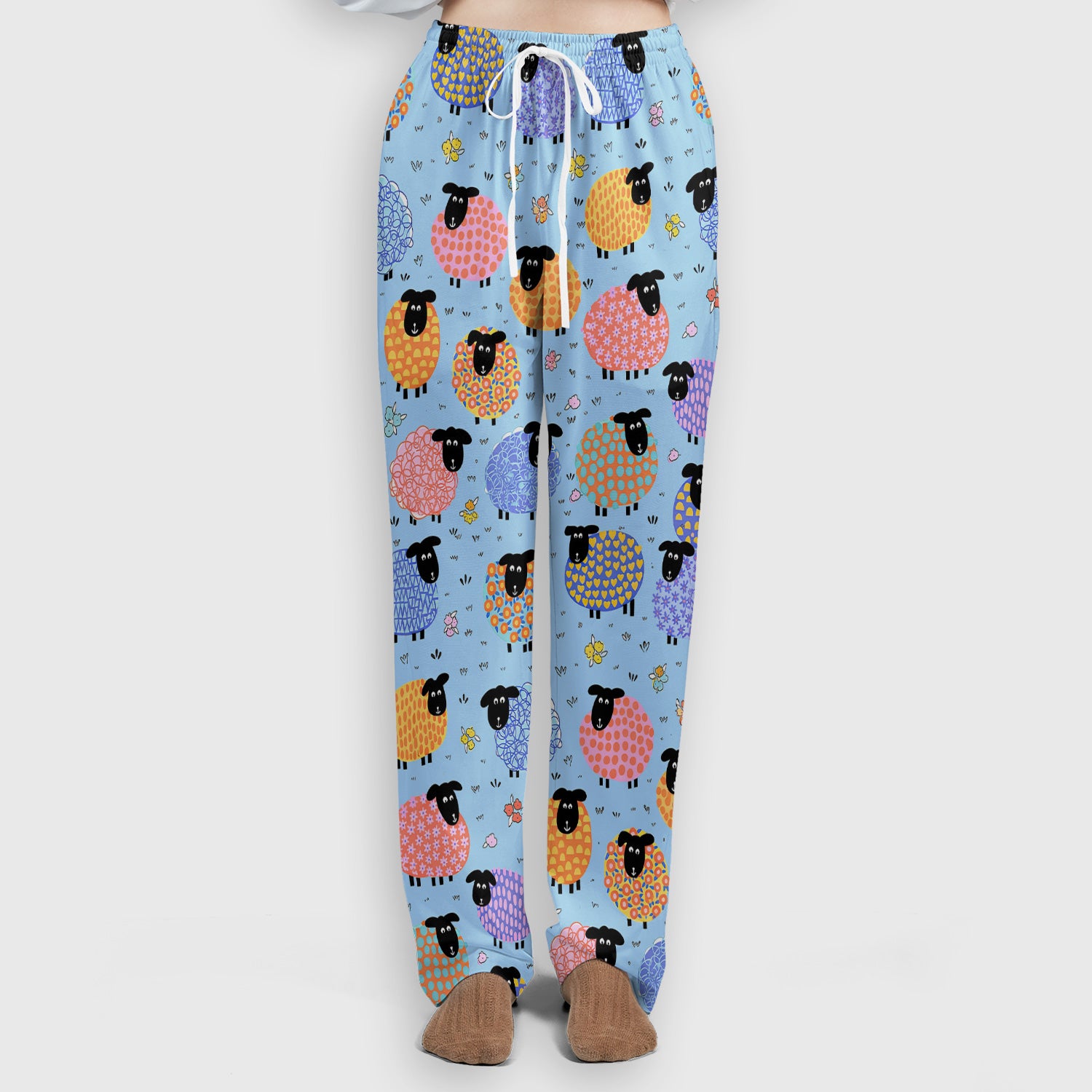 Funny Colorful Sheep Pattern Scrub Set, Scrub Pants and V Neck Top