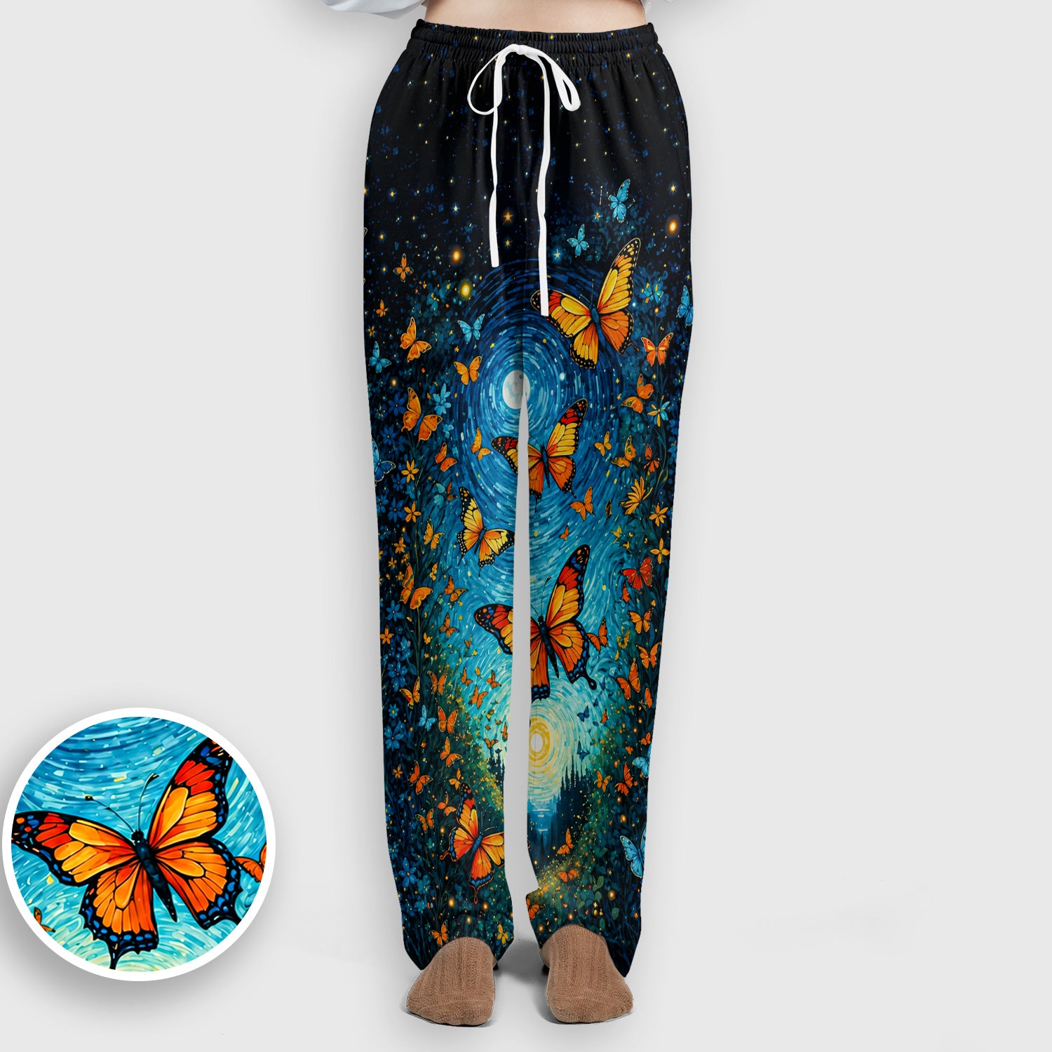 Moonlit Butterfly Nurse Print Scrub Set, Scrub Pants and V Neck Top