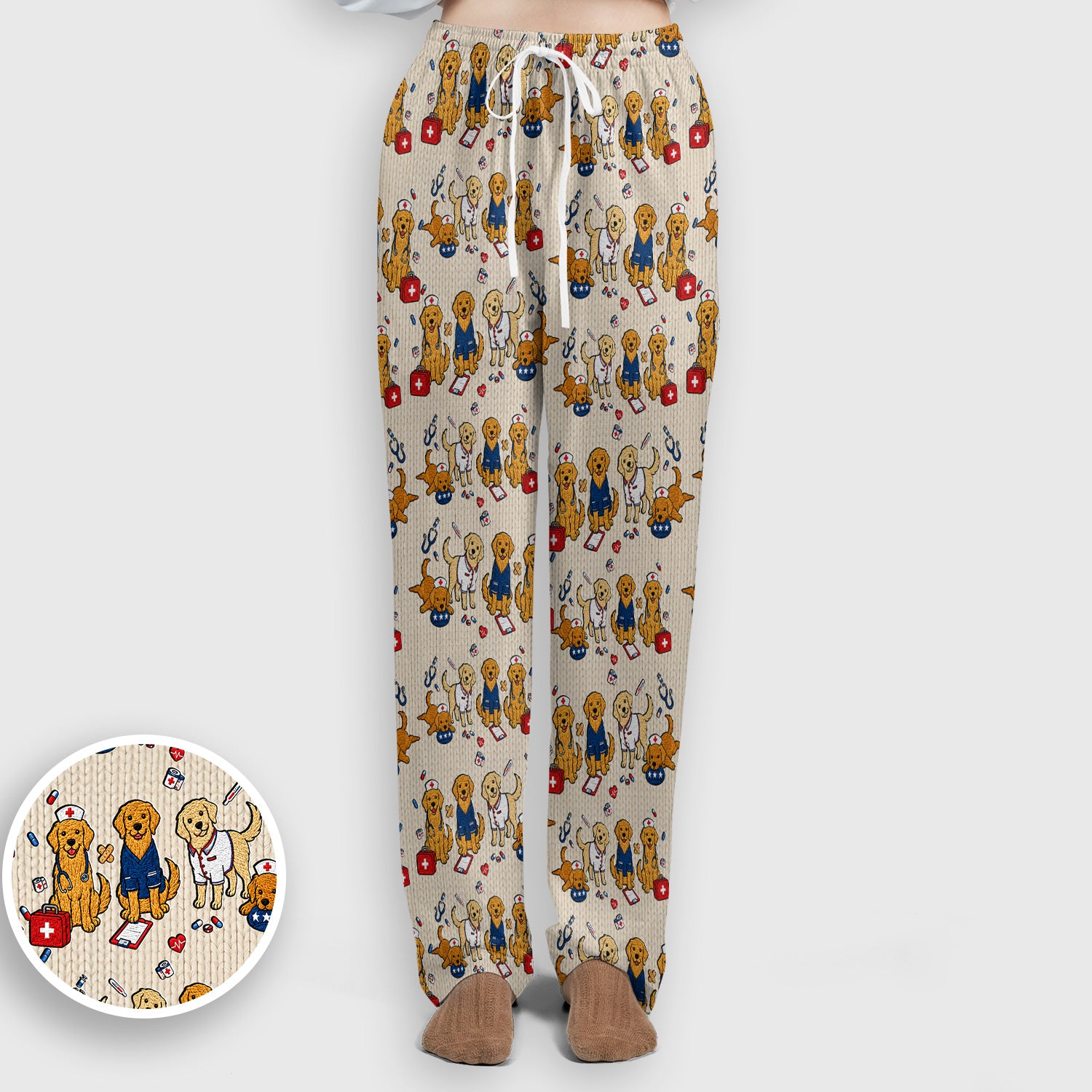 Golden Retriever Nurse Dog Pattern Scrub Top, Breathable Fabrics Nursing Uniform Scrub Set, Scrub Pants and V Neck Top