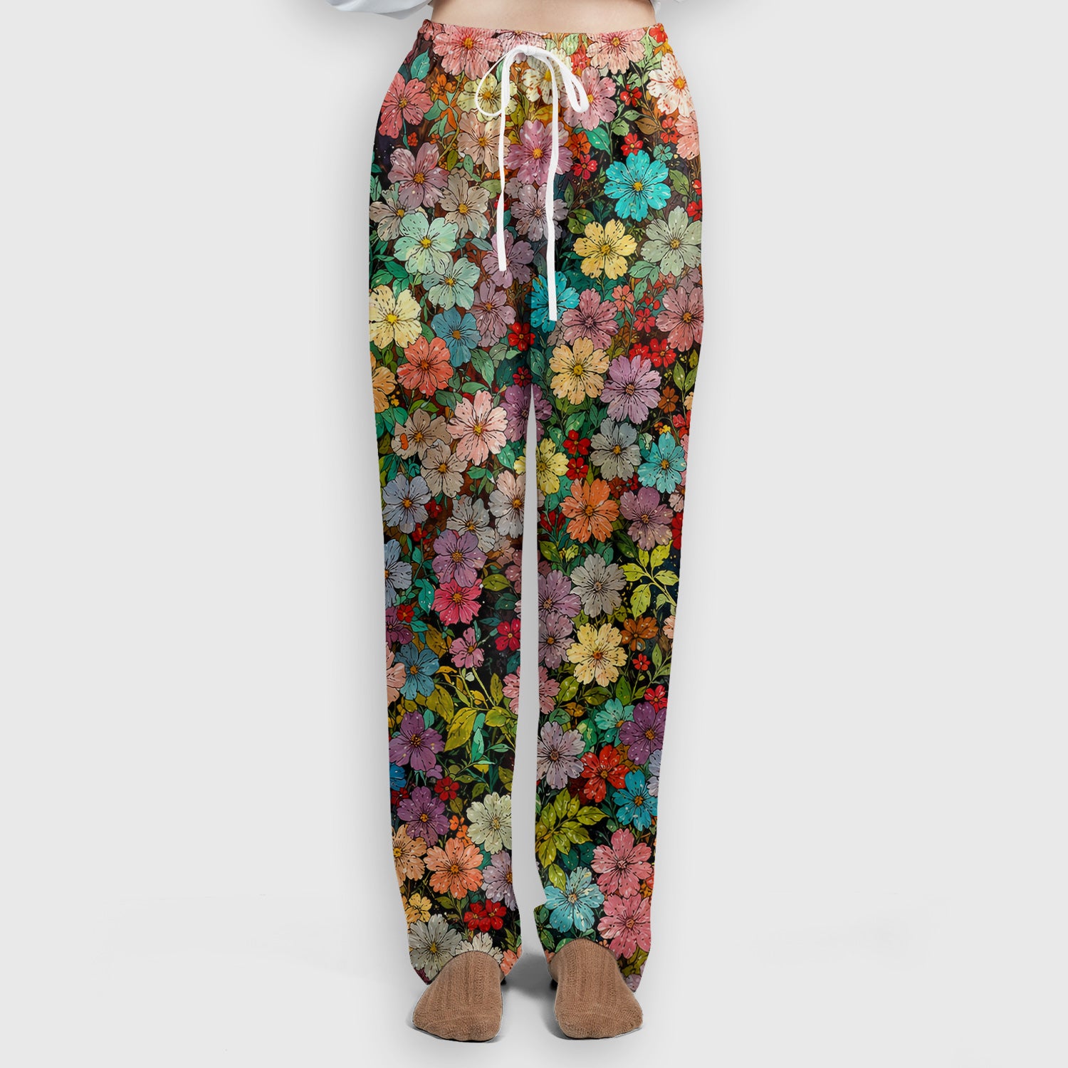 Colorful Wildflower Garden Bloom Pattern Scrub Set, Scrub Pants and V Neck Top