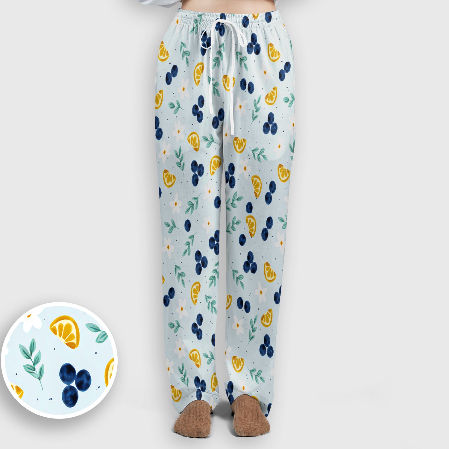 Blueberry Lemon Daisy Pattern Scrubs Sets, Scrub Pants and V Neck Top