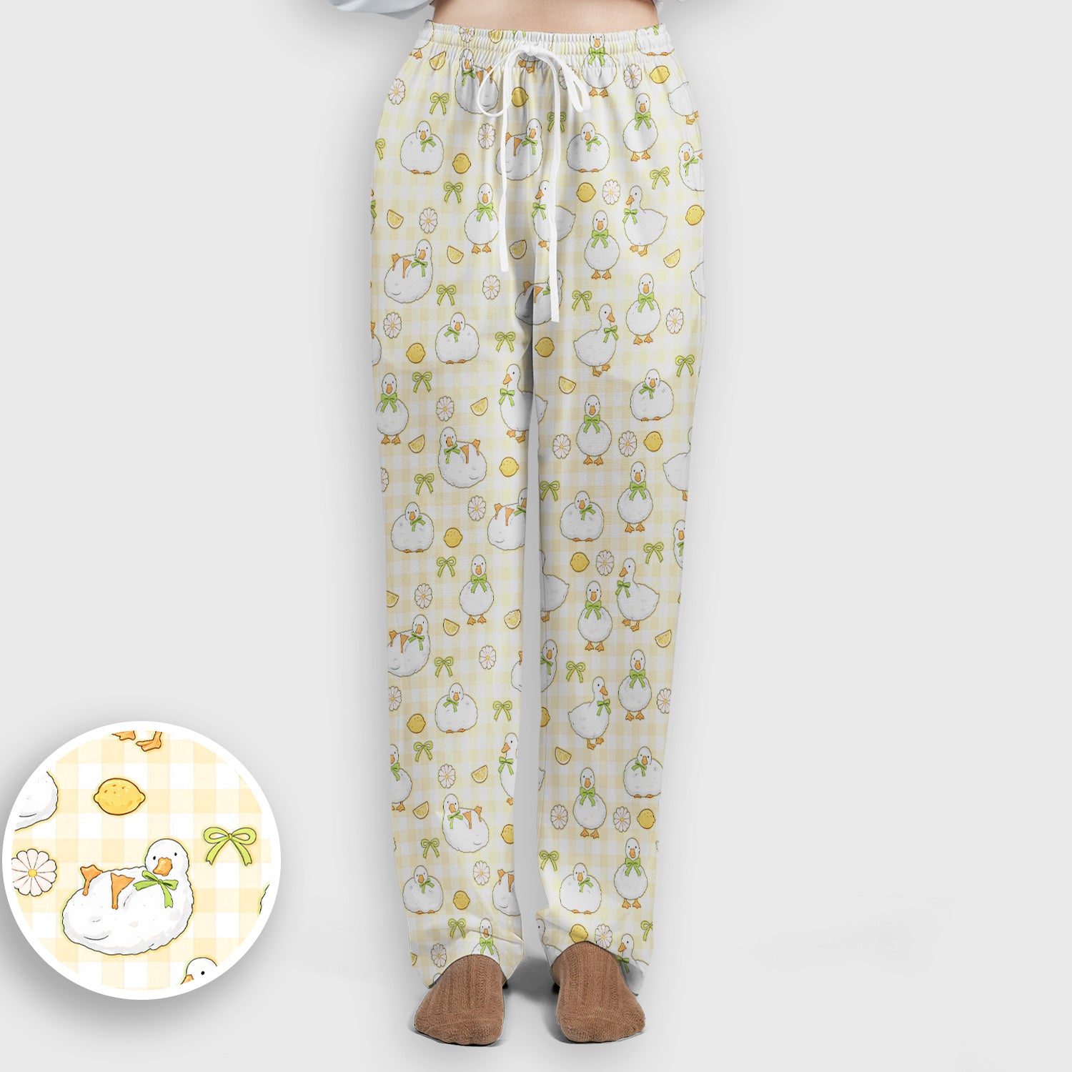 Adorable Ducks Lemon Daisy Pattern Scrubs Sets, Scrub Pants and V Neck Top