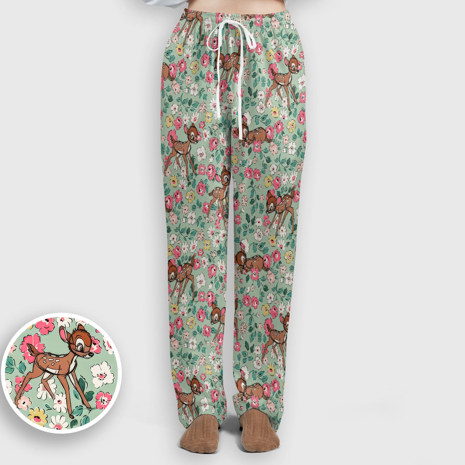 Cute Baby Deer Floral Pattern Scrub Set, Scrub Pants and V Neck Top
