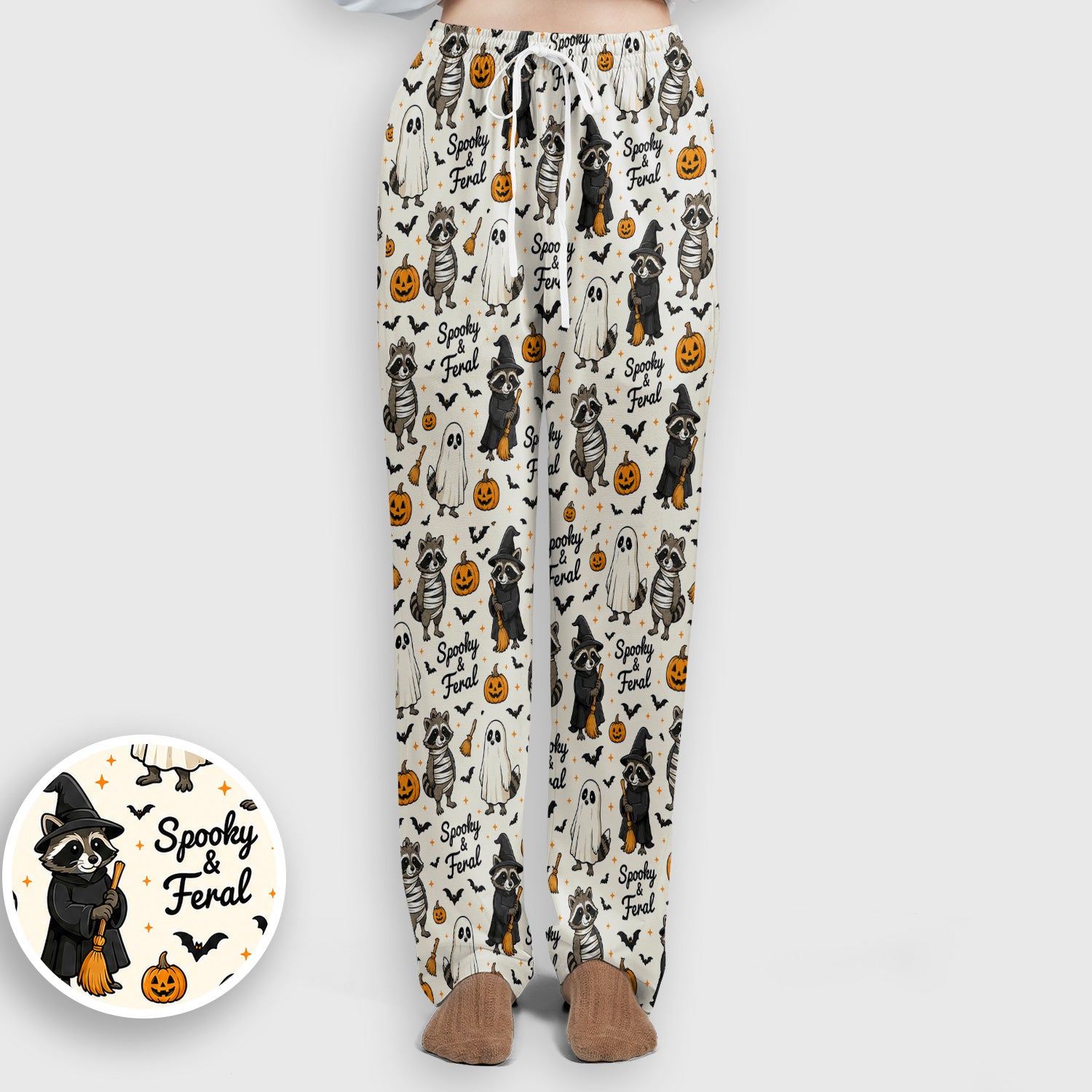 Spooky And Feral Halloween Raccoon Scrub Set, Scrub Pants and V Neck Top