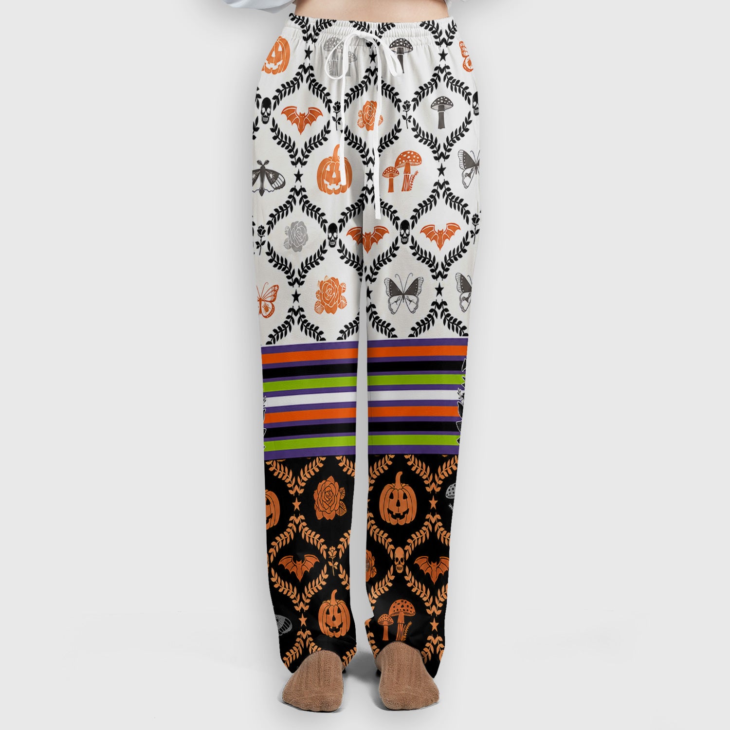 Halloween Checkered Pumpkin With Bow Pattern Scrub Set, Scrub Pants and V Neck Top