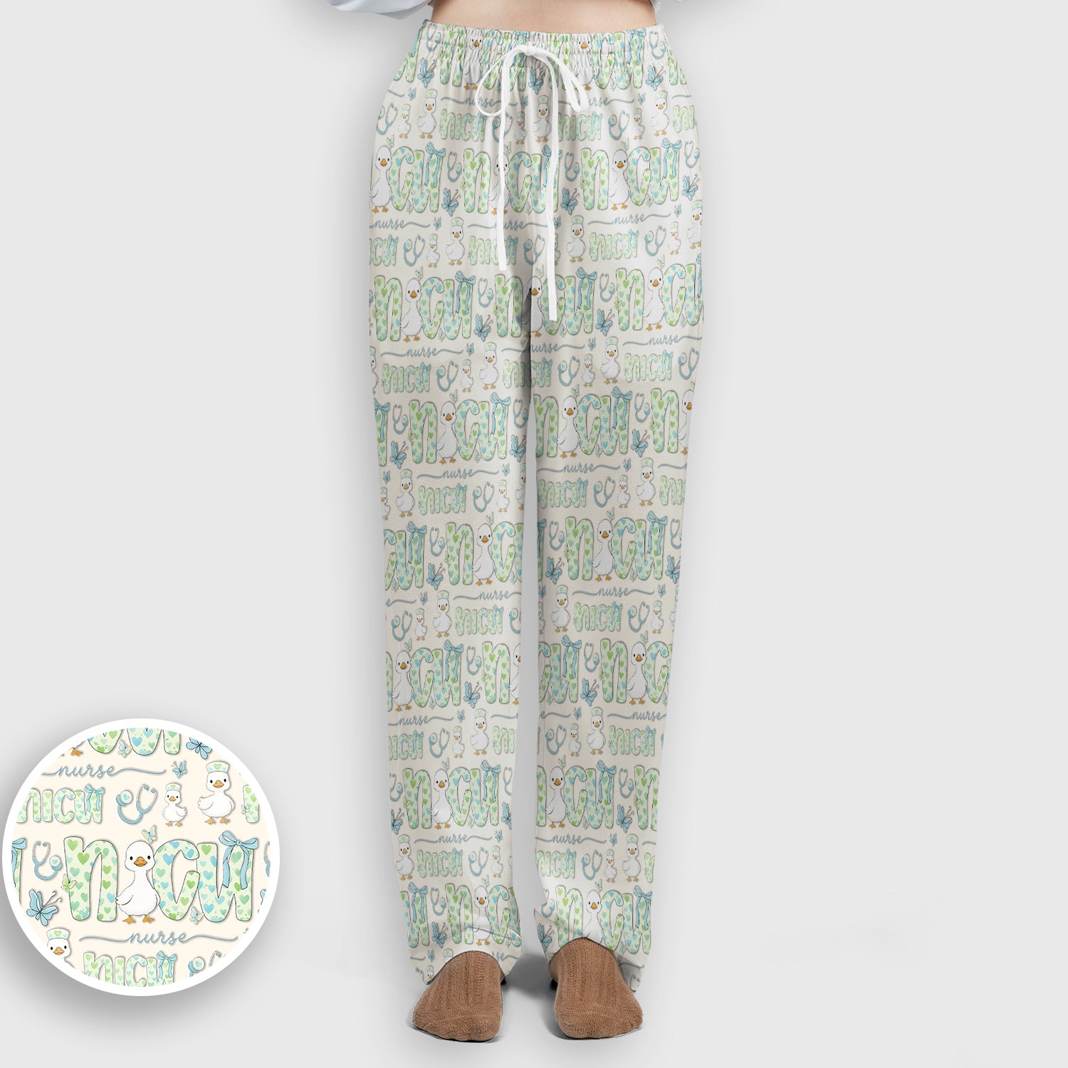 NICU Nurse Duck Pattern Scrub Set, Scrub Pants and V Neck Top