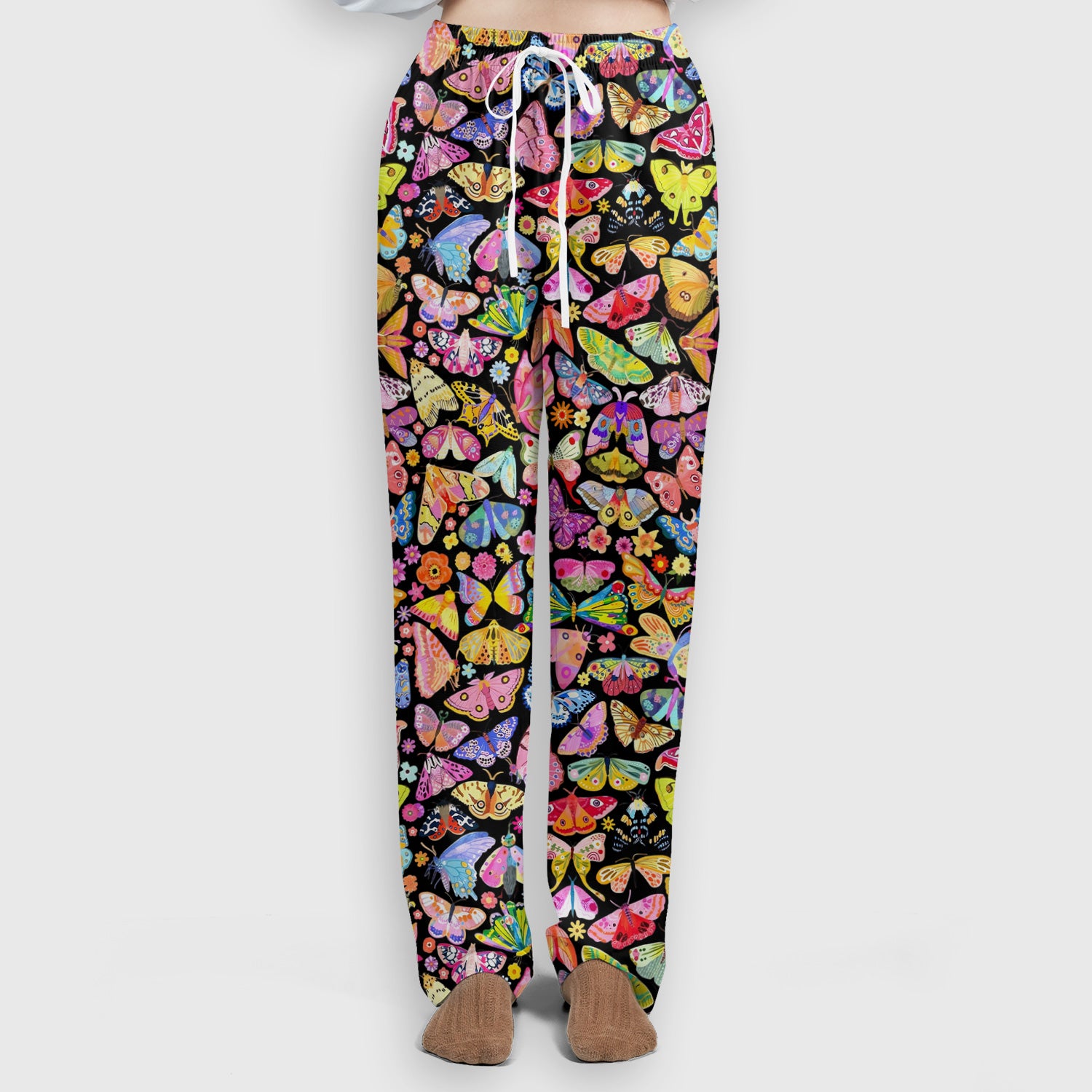 Cute Bright Butterfly Moth Floral Scrub Top, Breathable Fabrics Nursing Uniform