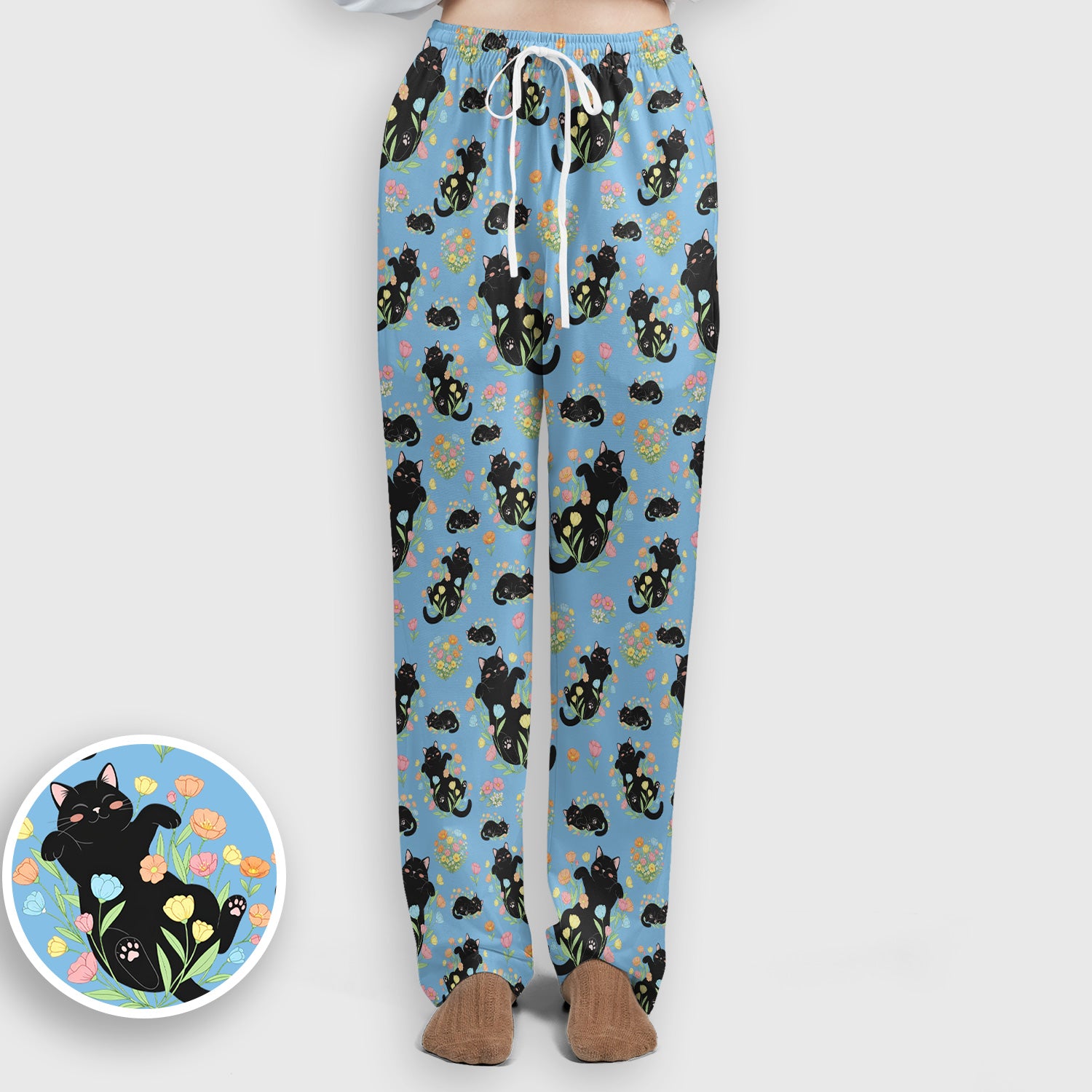 Cats With Cute Poses Floral Pattern Scrubs Sets, Scrub Pants and V Neck Top