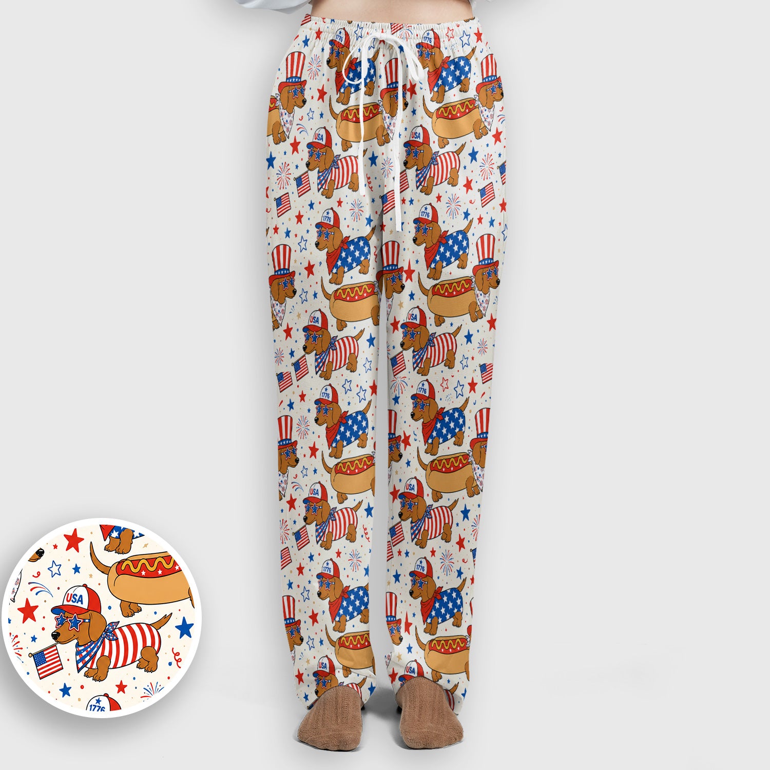 Patriotic Dachshund Fourth Of July Scrub Set, Scrub Pants and V Neck Top