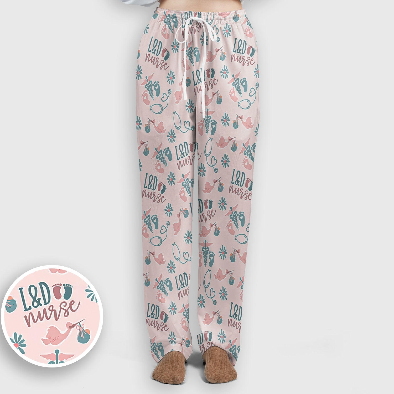 Cute Labor and Delivery Print V Neck Medical Scrub Set Maternity Uniform