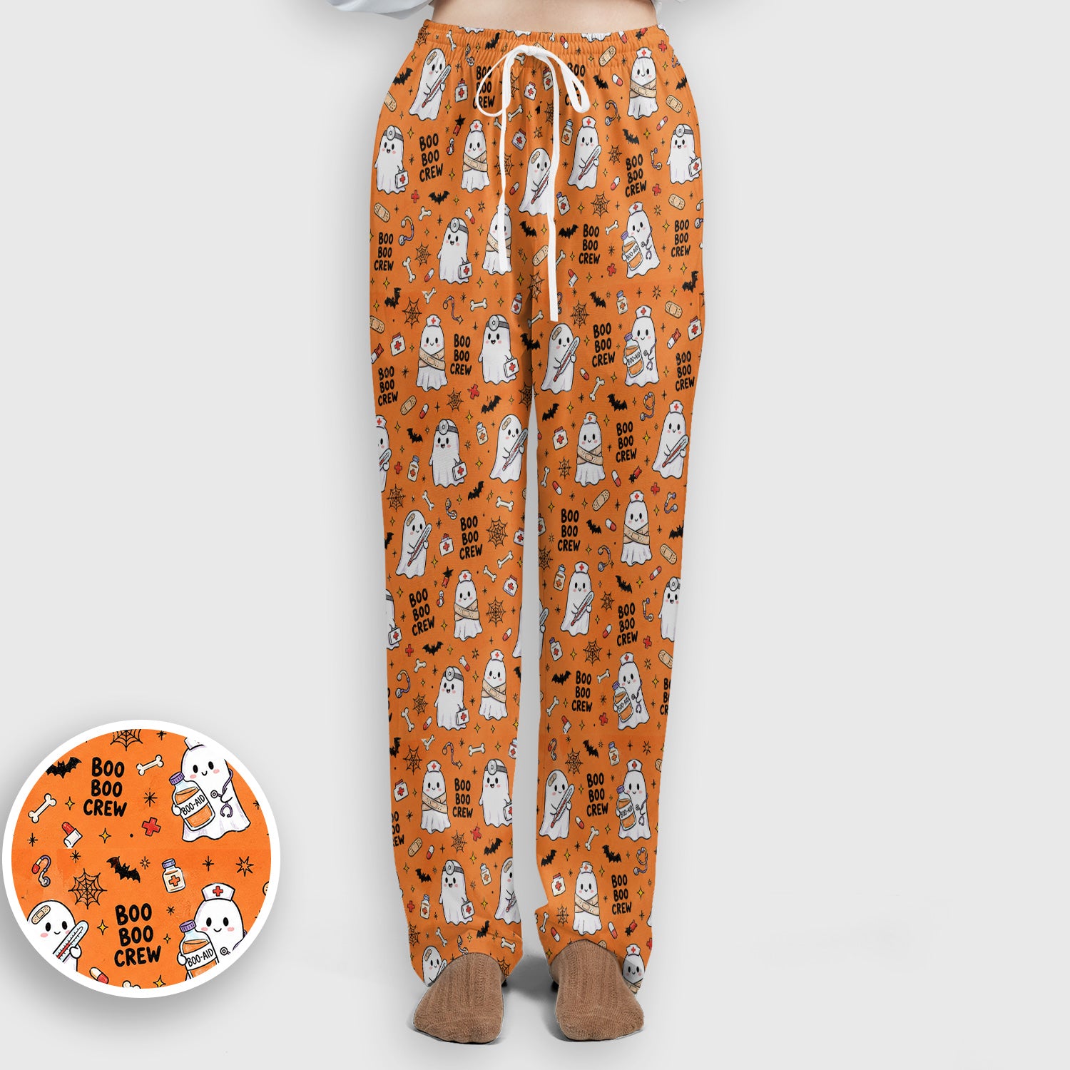 Cute Halloween Boo Boo Crew Ghost Scrub Set, Scrub Pants and V Neck Top